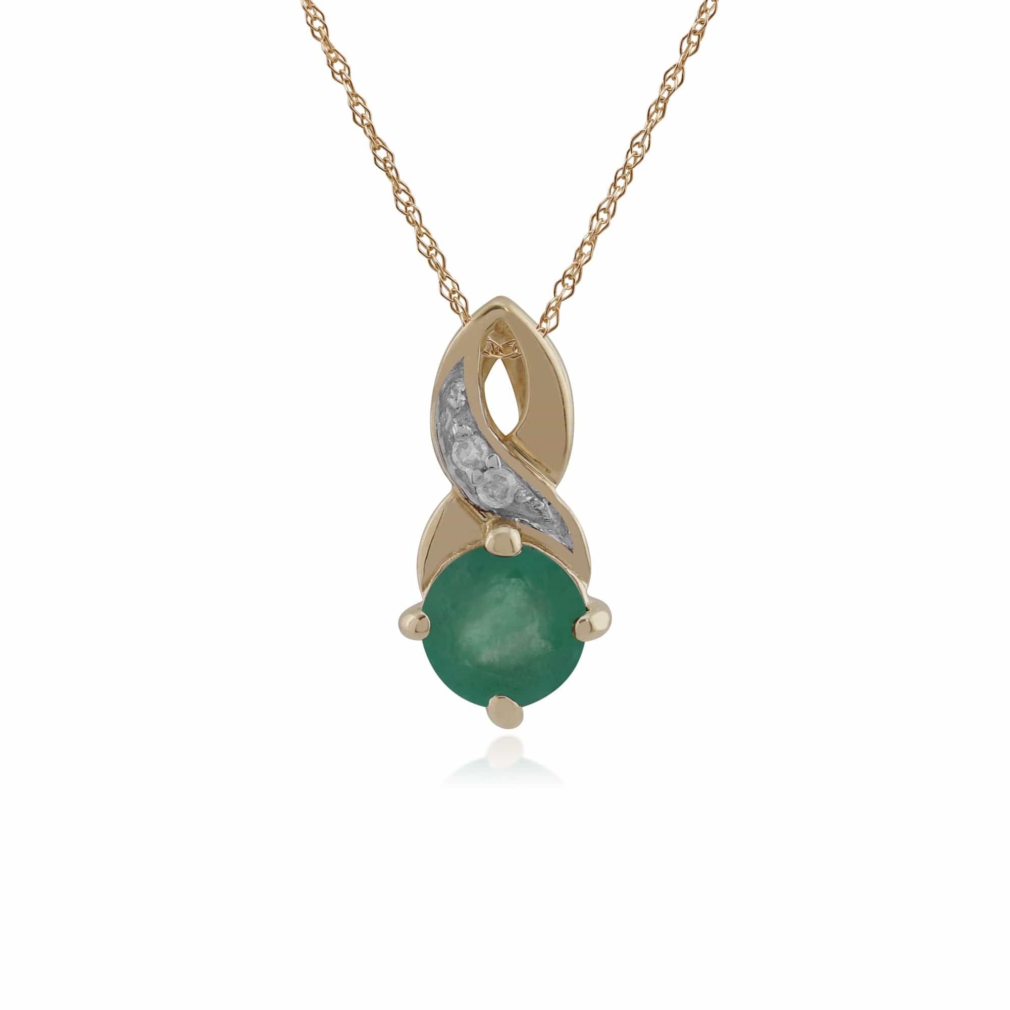 Classic Round Emerald & Diamond Twisted Bale Pendant in 9ct Yellow Gold - Gemondo