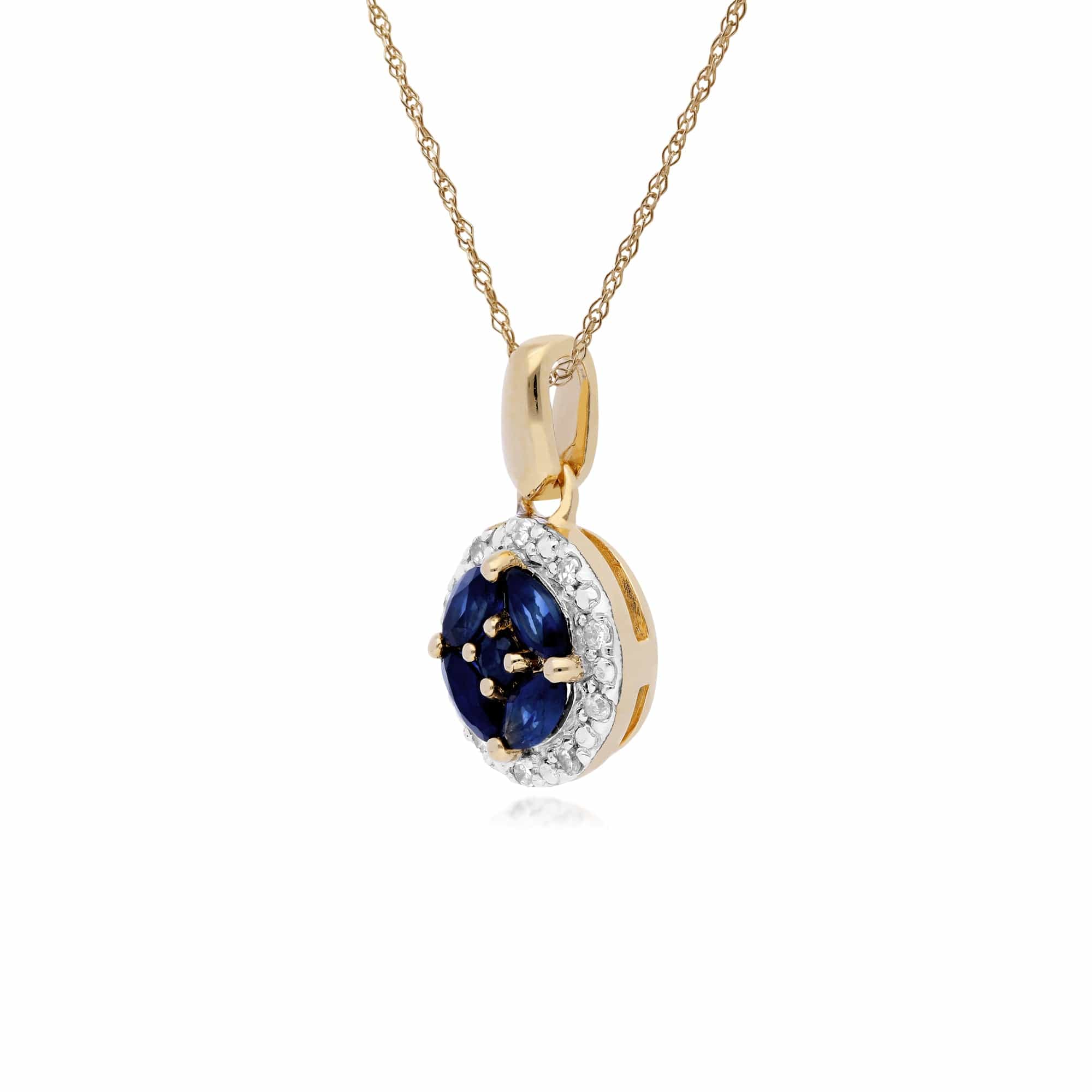 135P1705029 Classic Marquise Sapphire & Diamond Halo Cluster Pendant in 9ct Yellow Gold 3