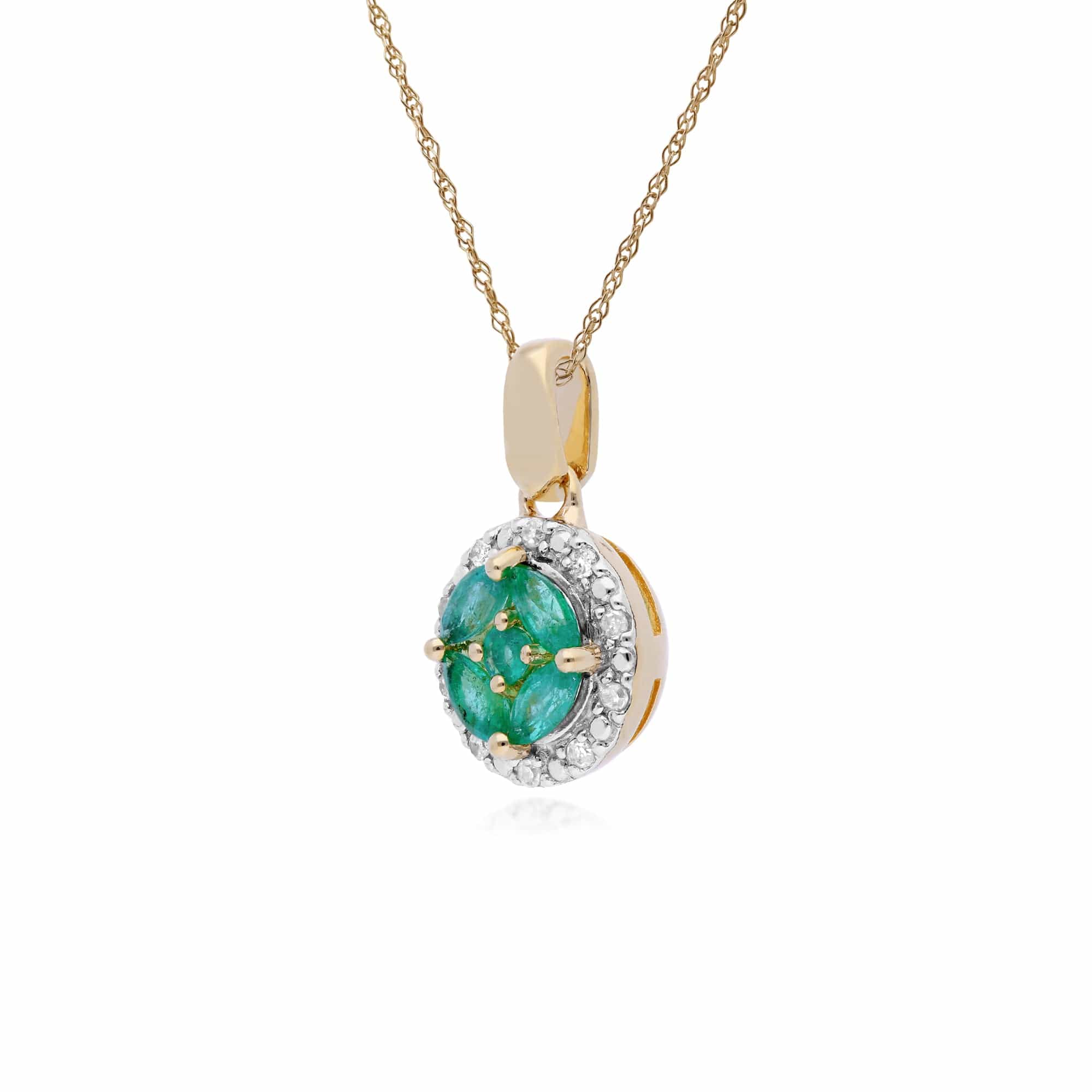 Classic Marquise Emerald & Diamond Halo Cluster Pendant in 9ct Yellow Gold - Gemondo