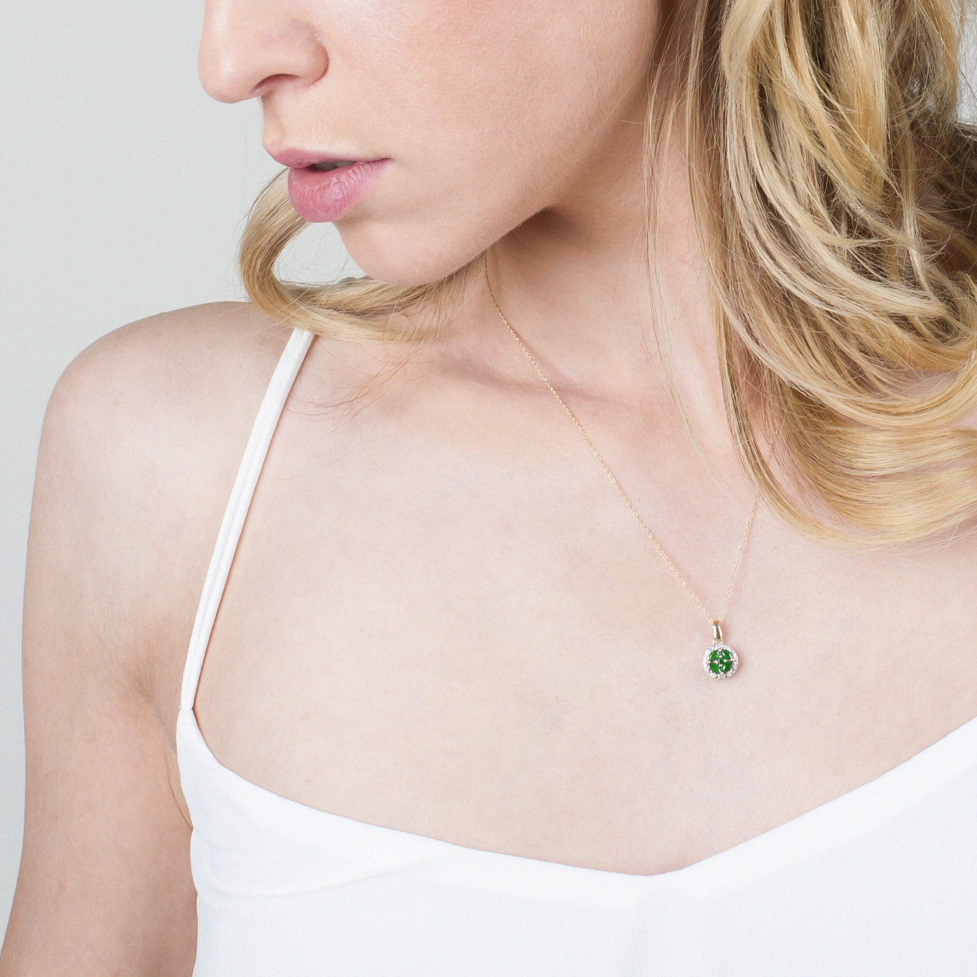 Classic Marquise Emerald & Diamond Halo Cluster Pendant in 9ct Yellow Gold - Gemondo