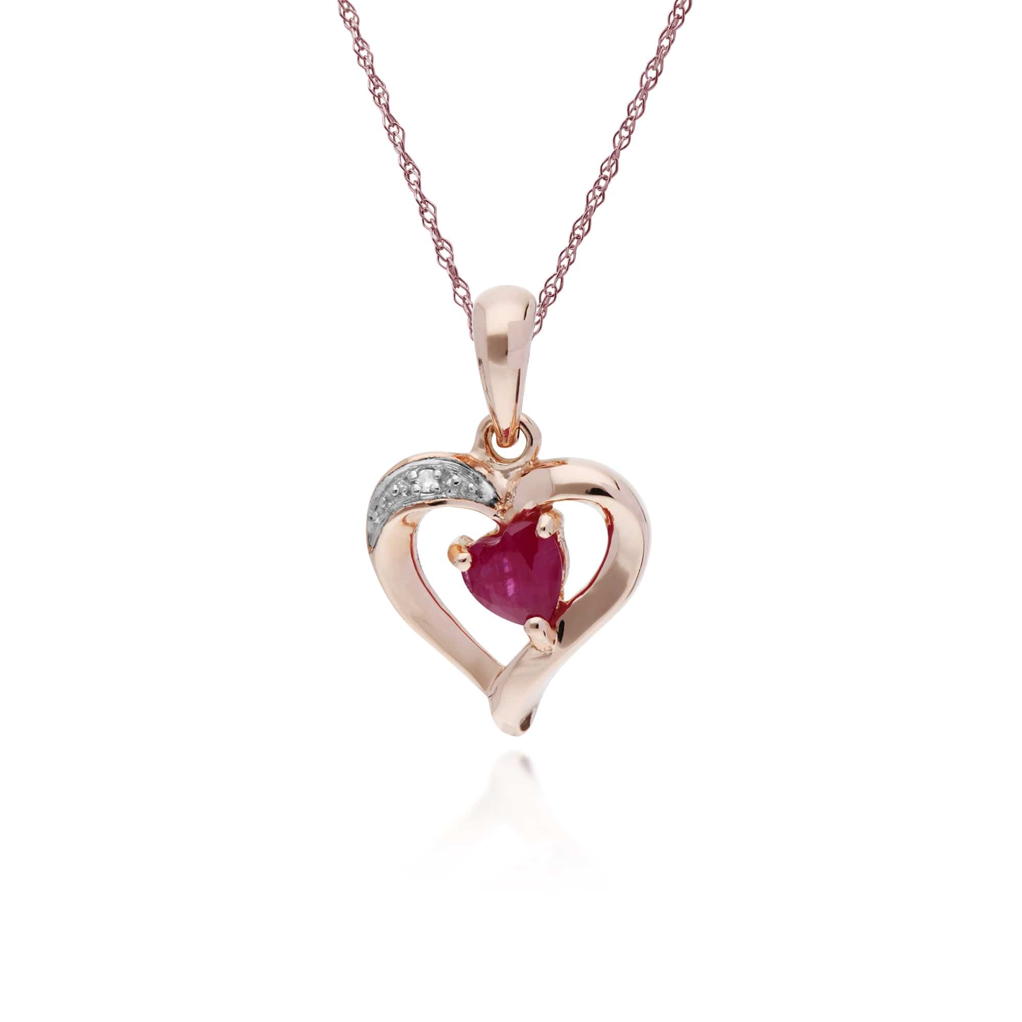 135P1841019 Classic Heart Ruby & Diamond Love Heart Pendant in 9ct Rose Gold 1