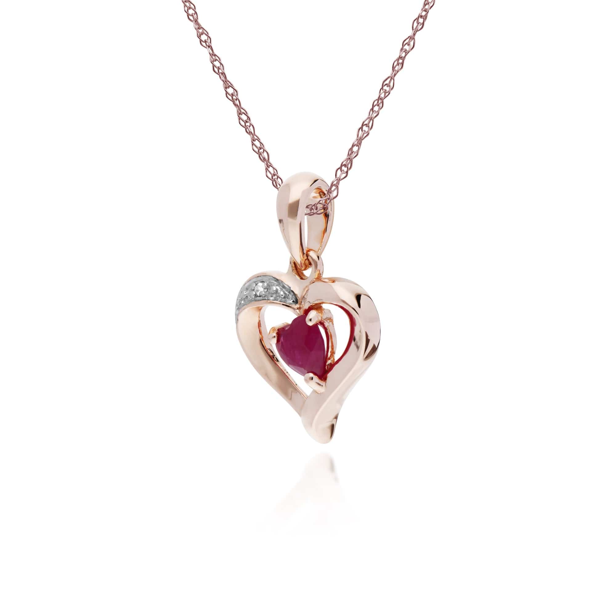 135P1841019 Classic Heart Ruby & Diamond Love Heart Pendant in 9ct Rose Gold 2