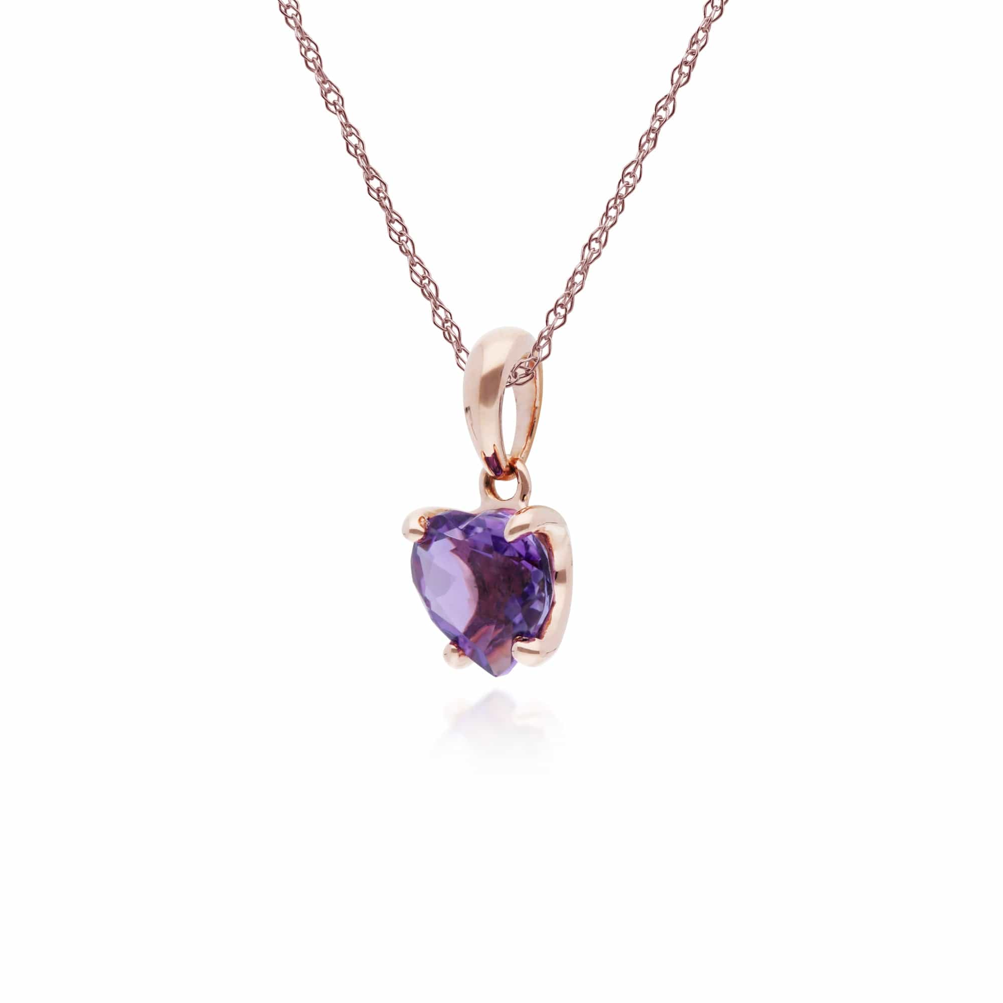 Gemondo 9ct Rose Gold Claw Set Amethyst Heart Pendant on 45cm Chain - Gemondo