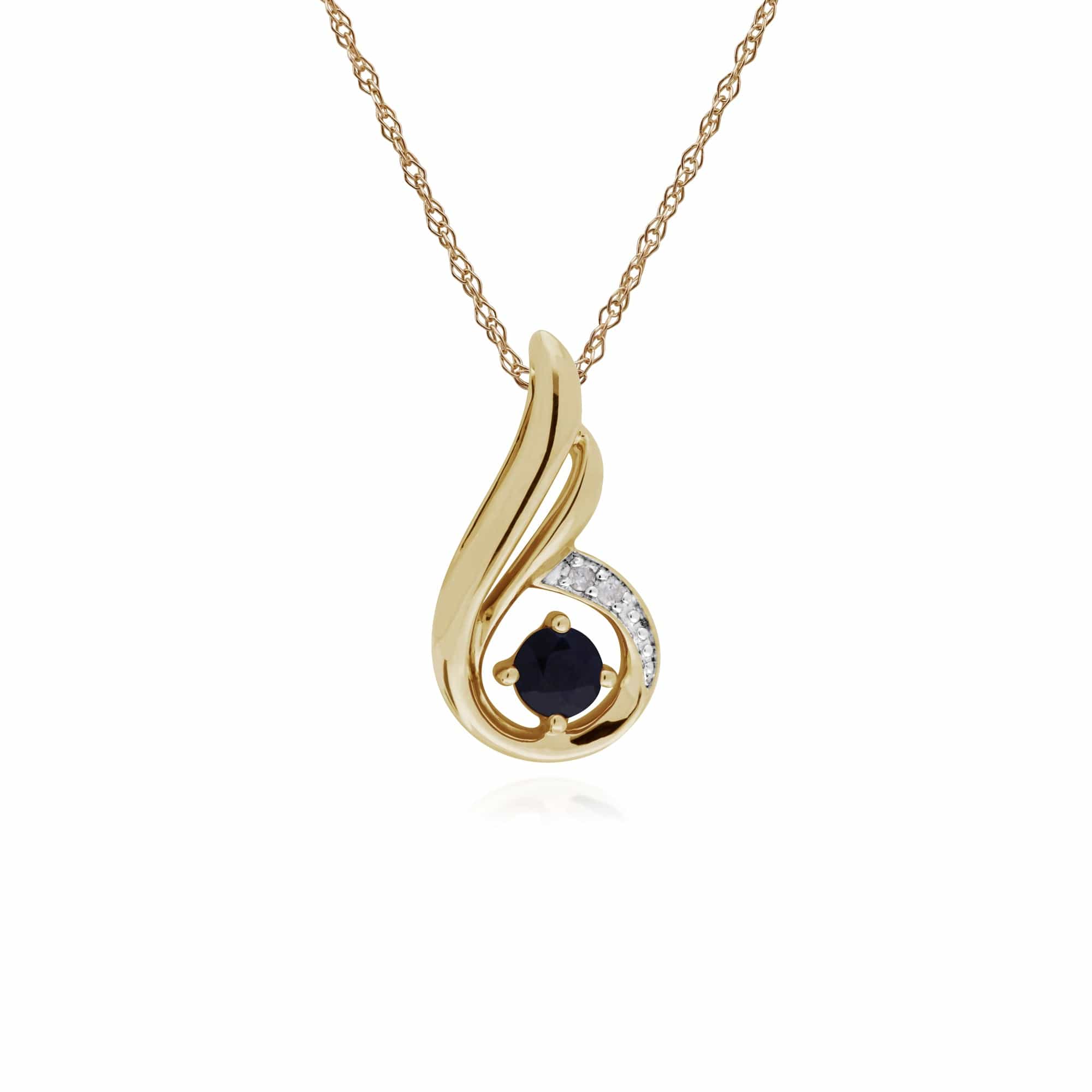 135P1847019 Classic Round Sapphire & Diamond Spiral Drop Pendant in 9ct Gold 1