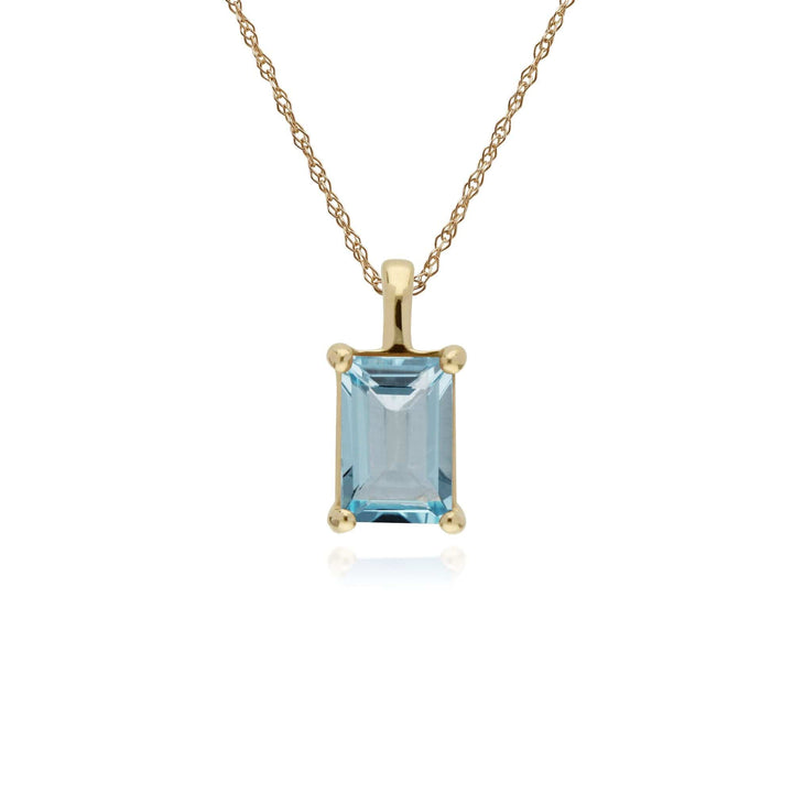 135P1872029 Classic Baguette Blue Topaz Claw Set Pendant in 9ct Yellow Gold 1