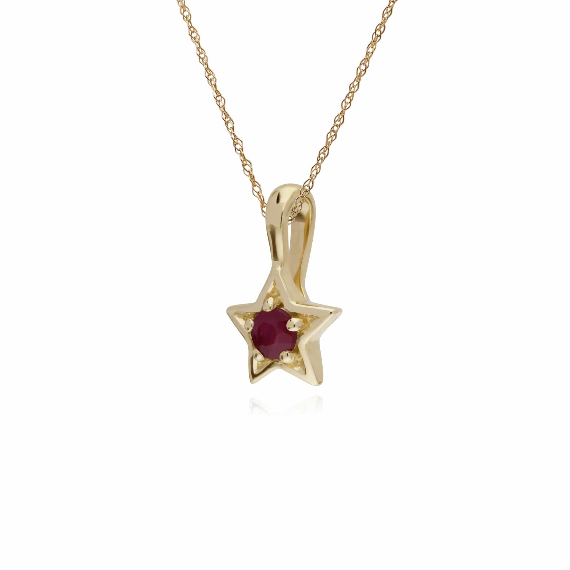 135P1874029 Classic Single Stone Round Ruby Star Pendant in 9ct Yellow Gold 2