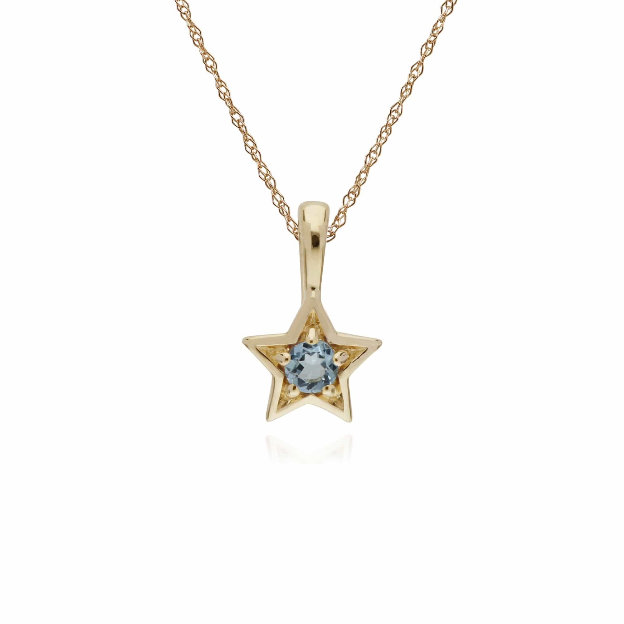 Classic Single Stone Round Aquamarine Star Pendant in 9ct Yellow Gold - Gemondo
