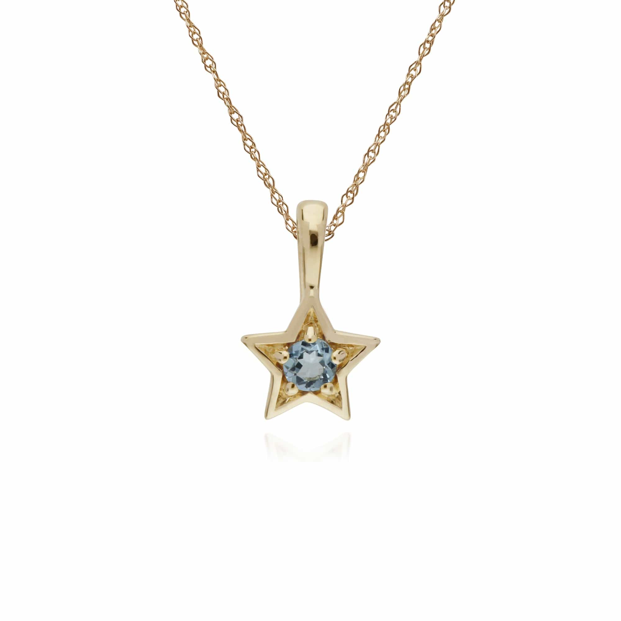 135P1874099 Classic Single Stone Round Aquamarine Star Pendant in 9ct Yellow Gold 1