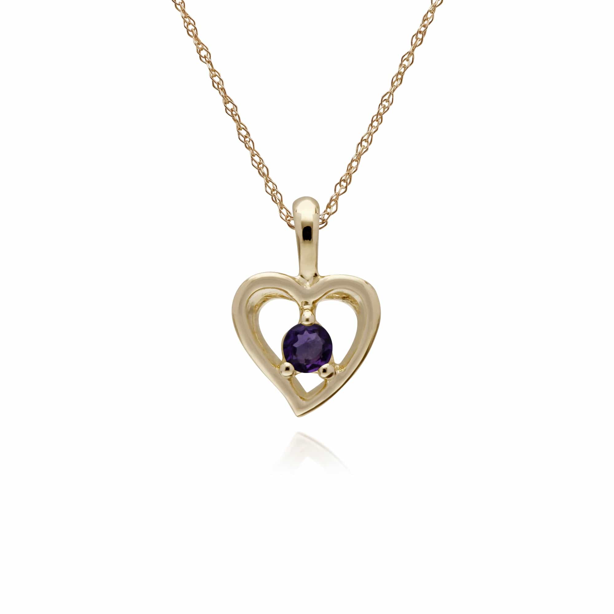 135E1521059-135P1875049 Classic Round Amethyst Single Stone Heart Stud Earrings & Necklace Set in 9ct Yellow Gold 3