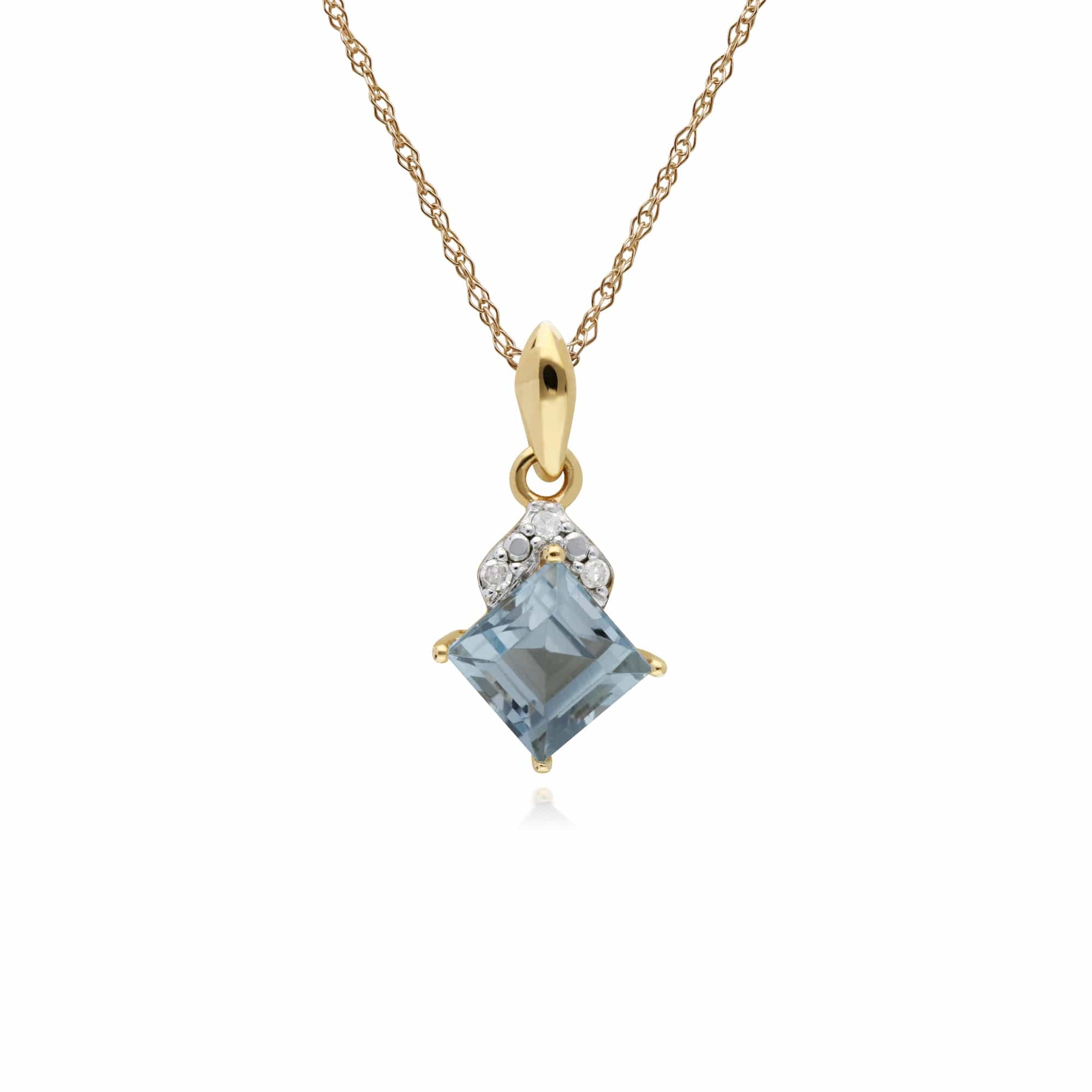 135P1894039 Classic Square Blue Topaz & Diamond Pendant in 9ct Yellow Gold 1