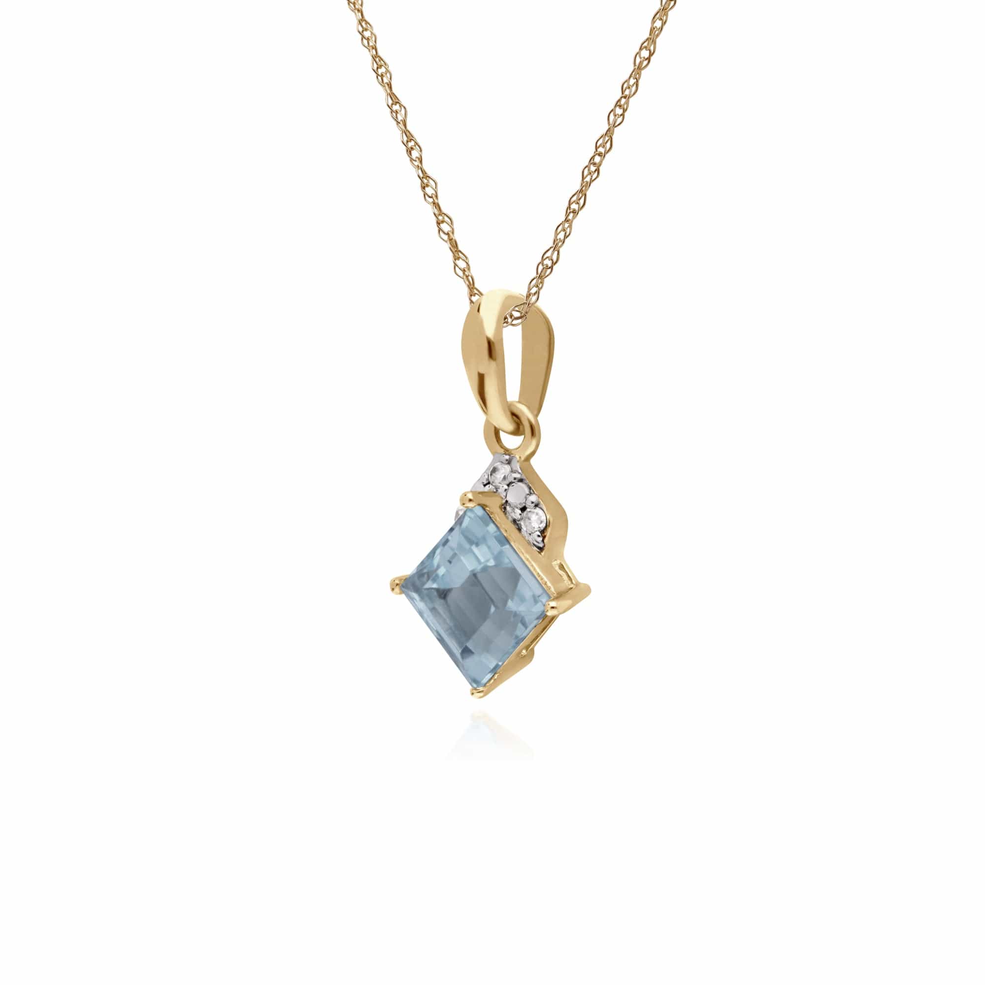 135P1894039 Classic Square Blue Topaz & Diamond Pendant in 9ct Yellow Gold 2