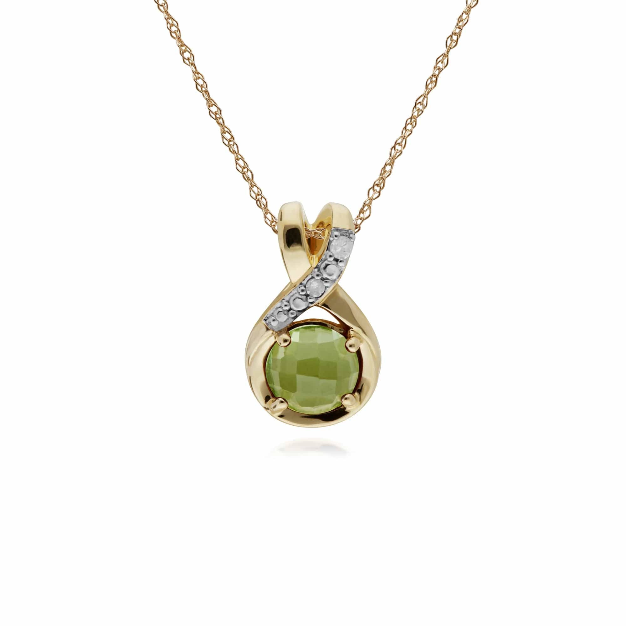 135P1897049 Classic Round Peridot Checkerboard & Diamond Bale Pendant in 9ct Yellow Gold 1