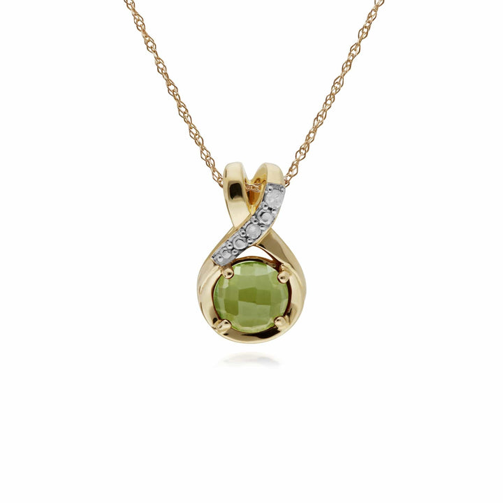 135P1897049 Classic Round Peridot Checkerboard & Diamond Bale Pendant in 9ct Yellow Gold 1