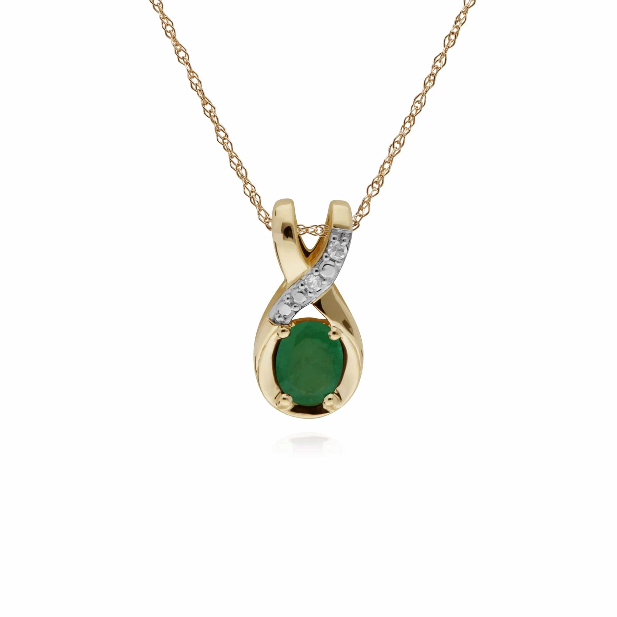 Classic Oval Emerald & Diamond Twisted Bale Pendant in 9ct Gold - Gemondo