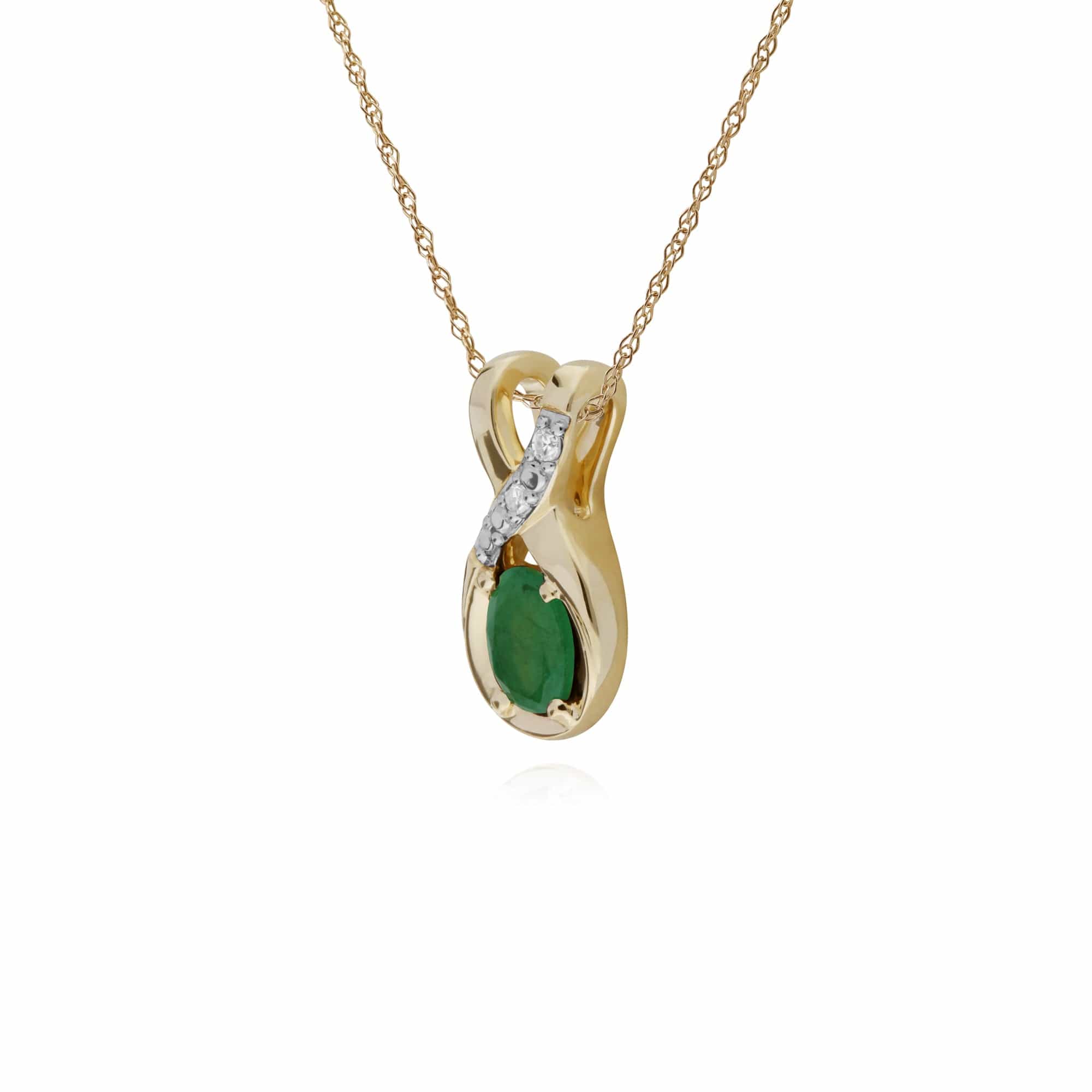 Classic Oval Emerald & Diamond Twisted Bale Pendant in 9ct Gold - Gemondo