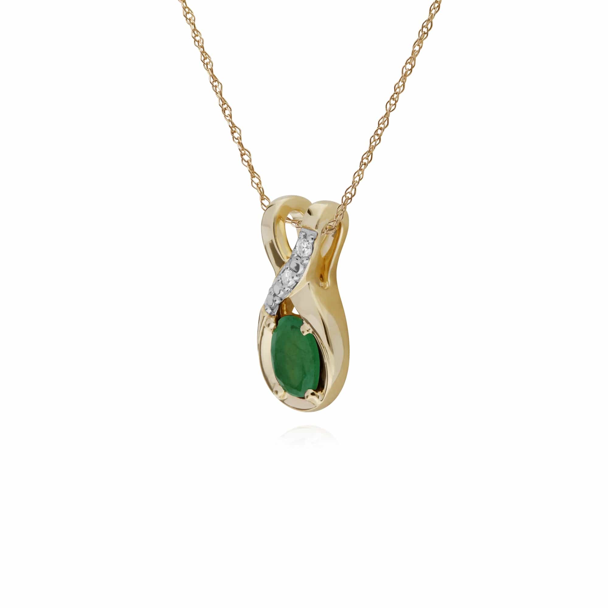 135P1900039 Classic Oval Emerald & Diamond Twisted Bale Pendant in 9ct Gold 2