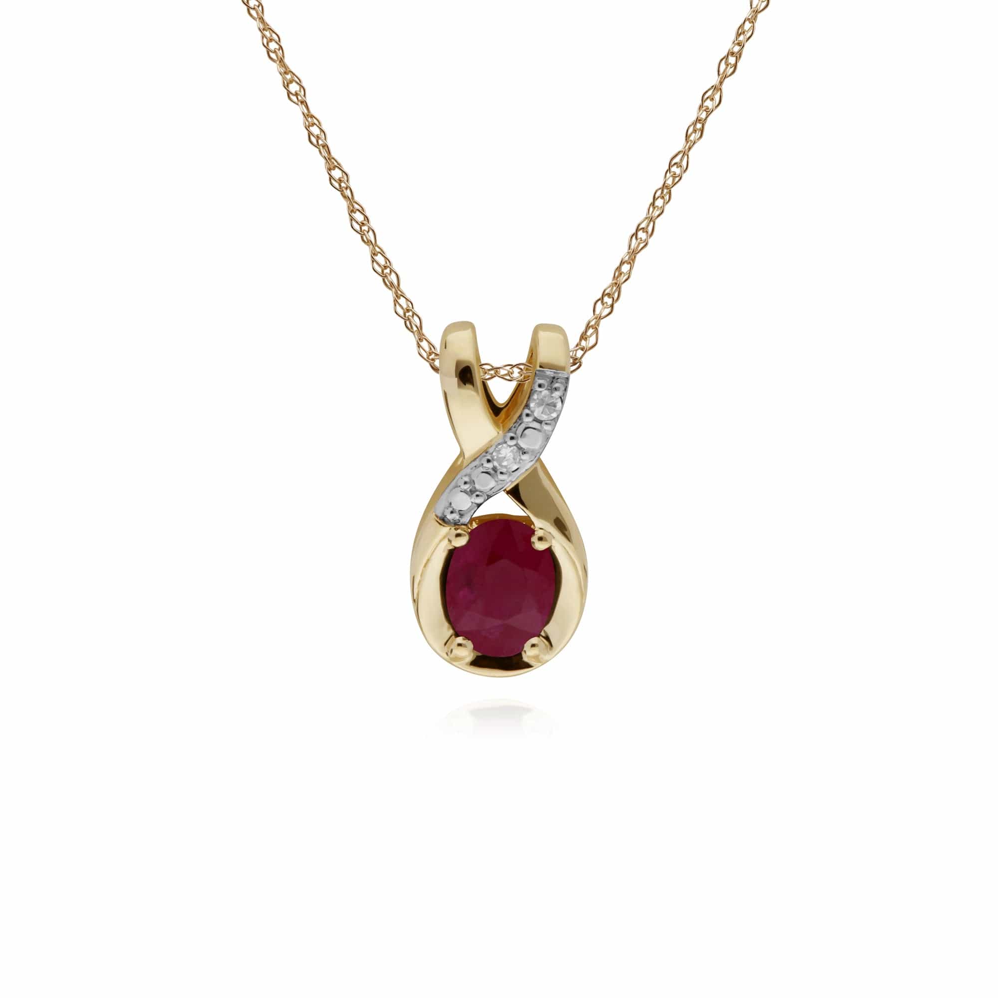 135P1900019 Classic Oval Ruby & Diamond Twisted Bale Pendant in 9ct Yellow Gold 1