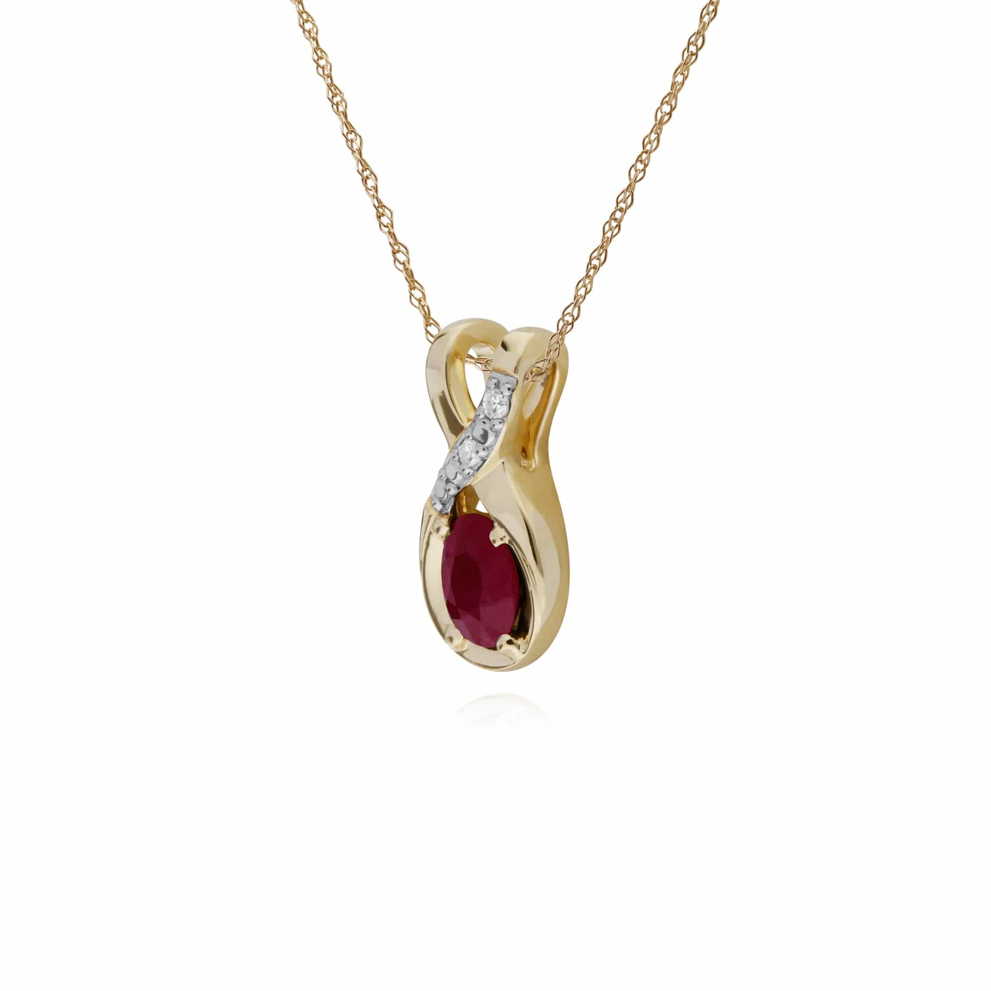 135P1900019 Classic Oval Ruby & Diamond Twisted Bale Pendant in 9ct Yellow Gold 2