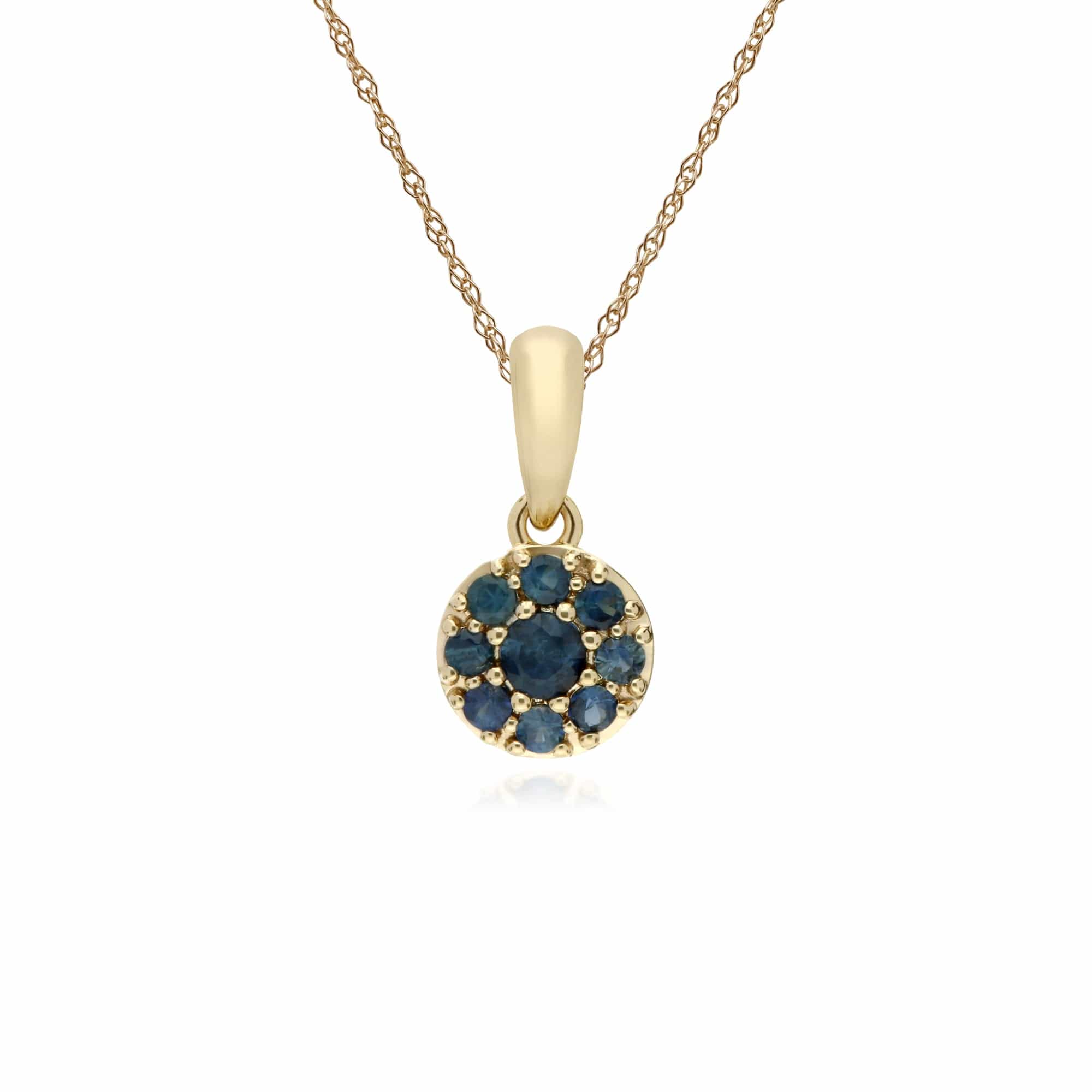135P1910029 Cluster Round Sapphire Classic Pendant and Chain in 9ct Yellow Gold 1