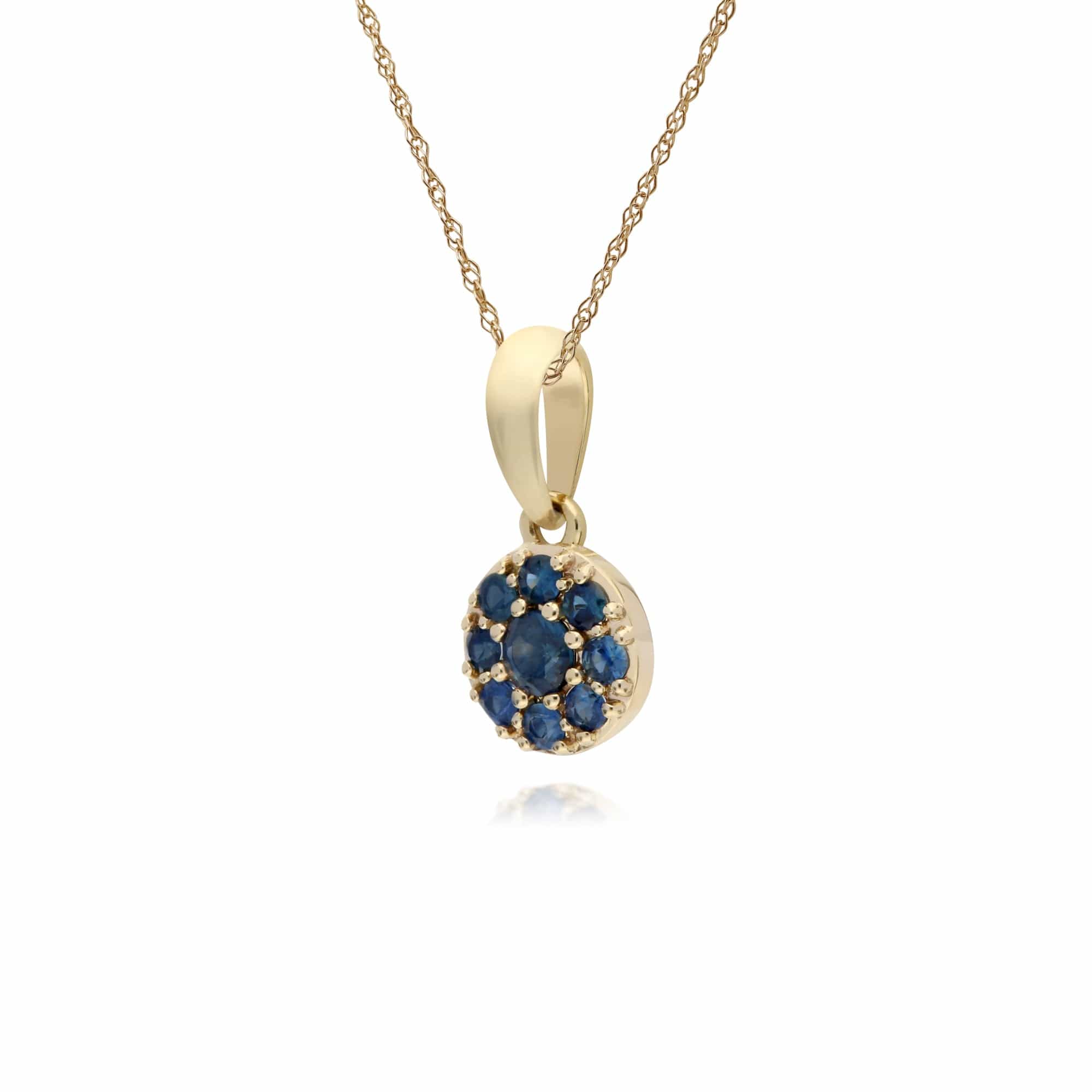135P1910029 Cluster Round Sapphire Classic Pendant and Chain in 9ct Yellow Gold 2