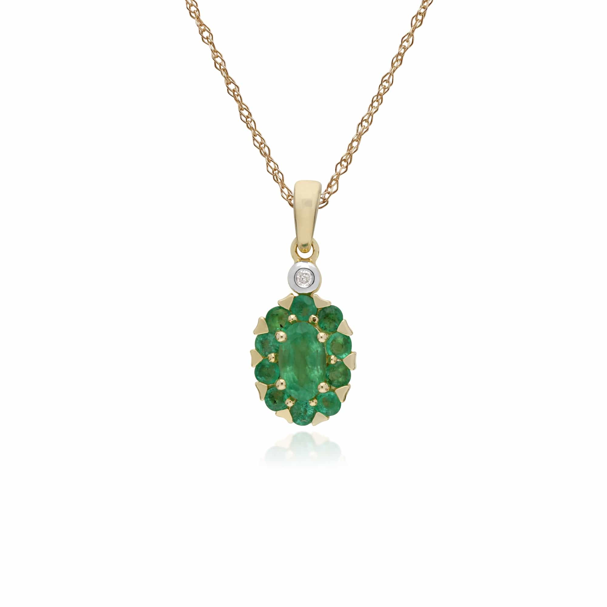 135P1912039 Gemondo 9ct Yellow Gold Emerald & Diamond Oval Cluster Pendant on 45cm Chain 1