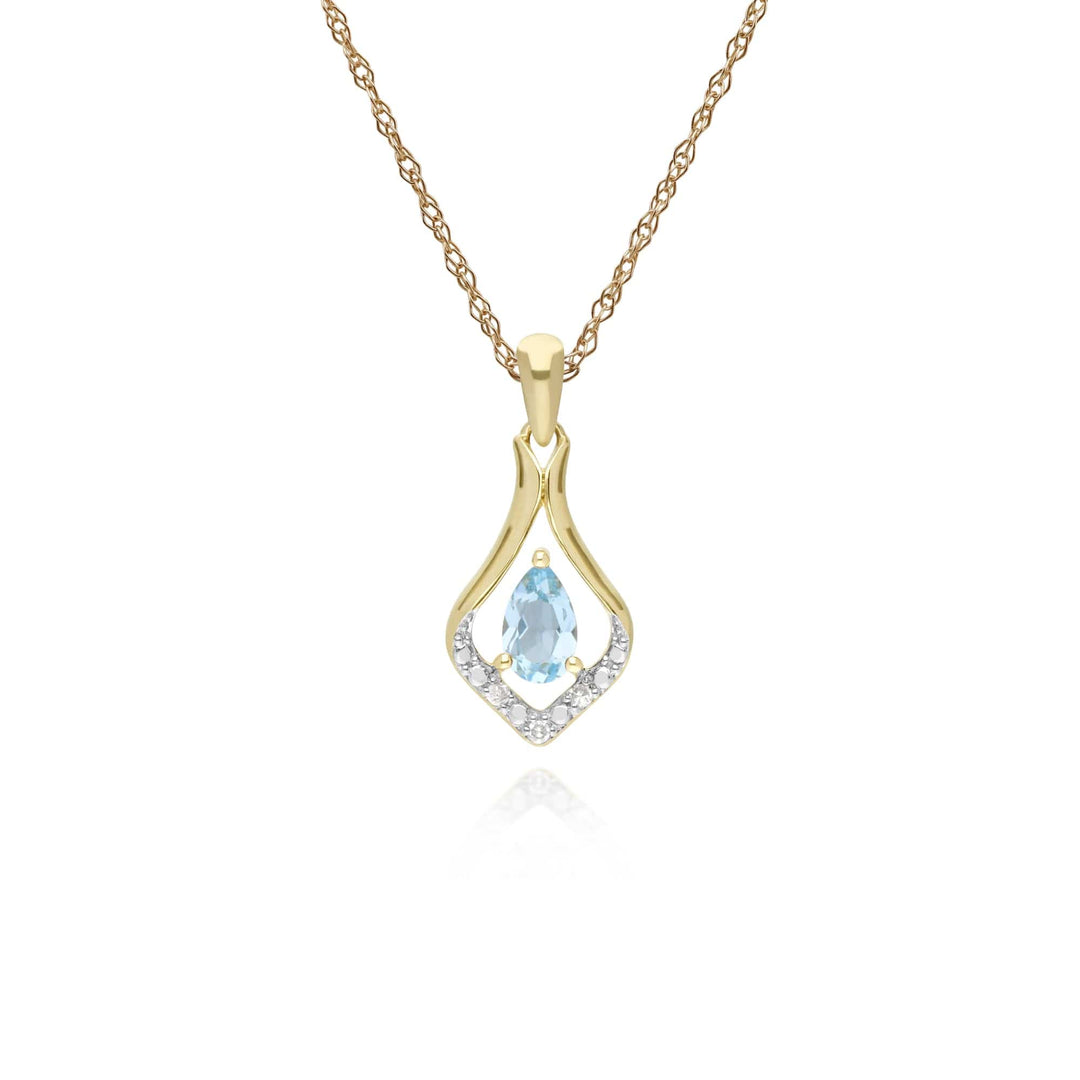 135E1577069-135P1915069 Classic Oval Blue Topaz & Diamond Leaf Drop Earrings & Pendant Set in 9ct Yellow Gold 3