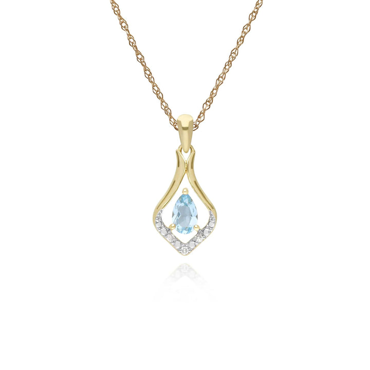 135E1577069-135P1915069 Classic Oval Blue Topaz & Diamond Leaf Drop Earrings & Pendant Set in 9ct Yellow Gold 3