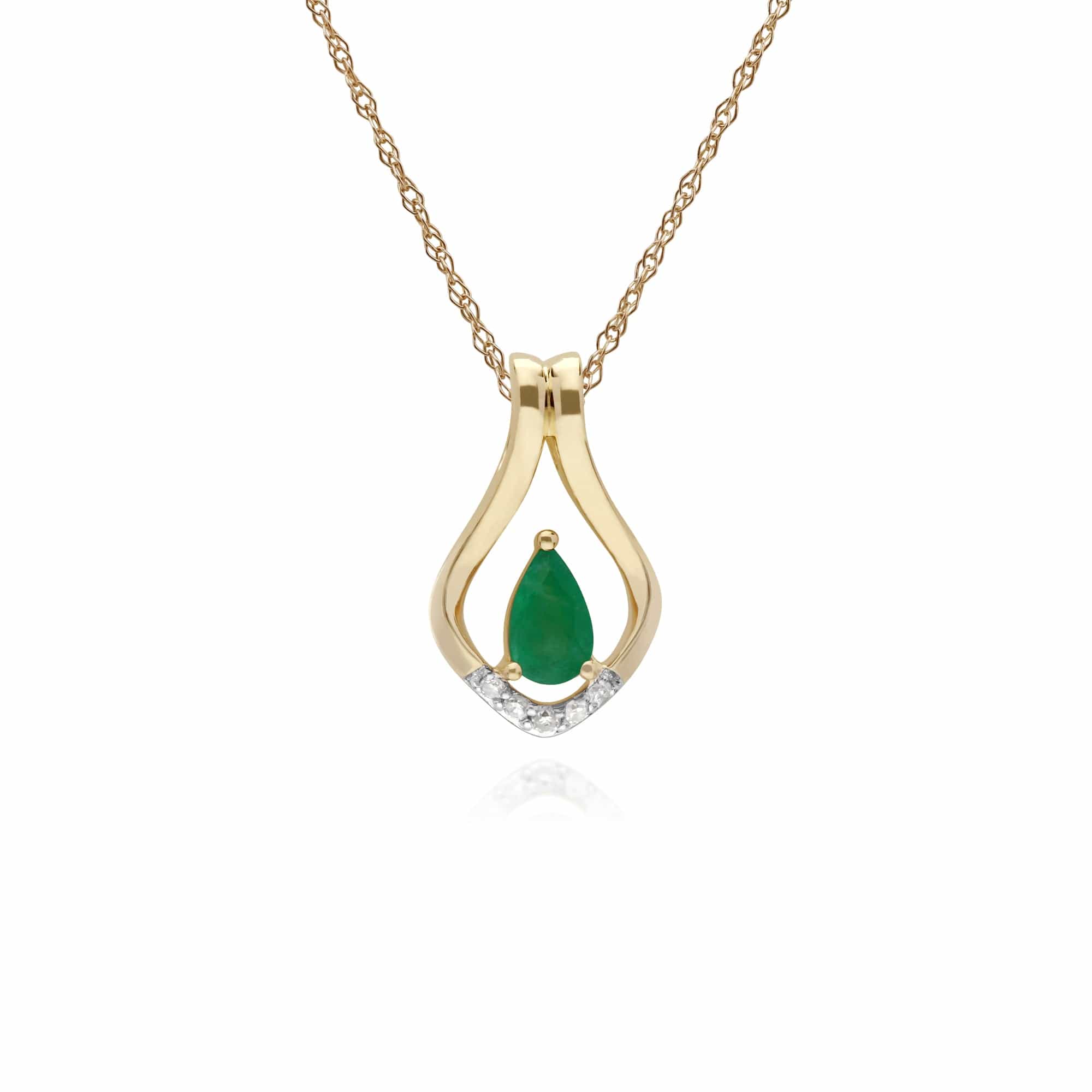 135E1578039-135P1916039 Classic Emerald & Diamond Leaf Lever back Earrings & Pendant Set in 9ct Gold 4