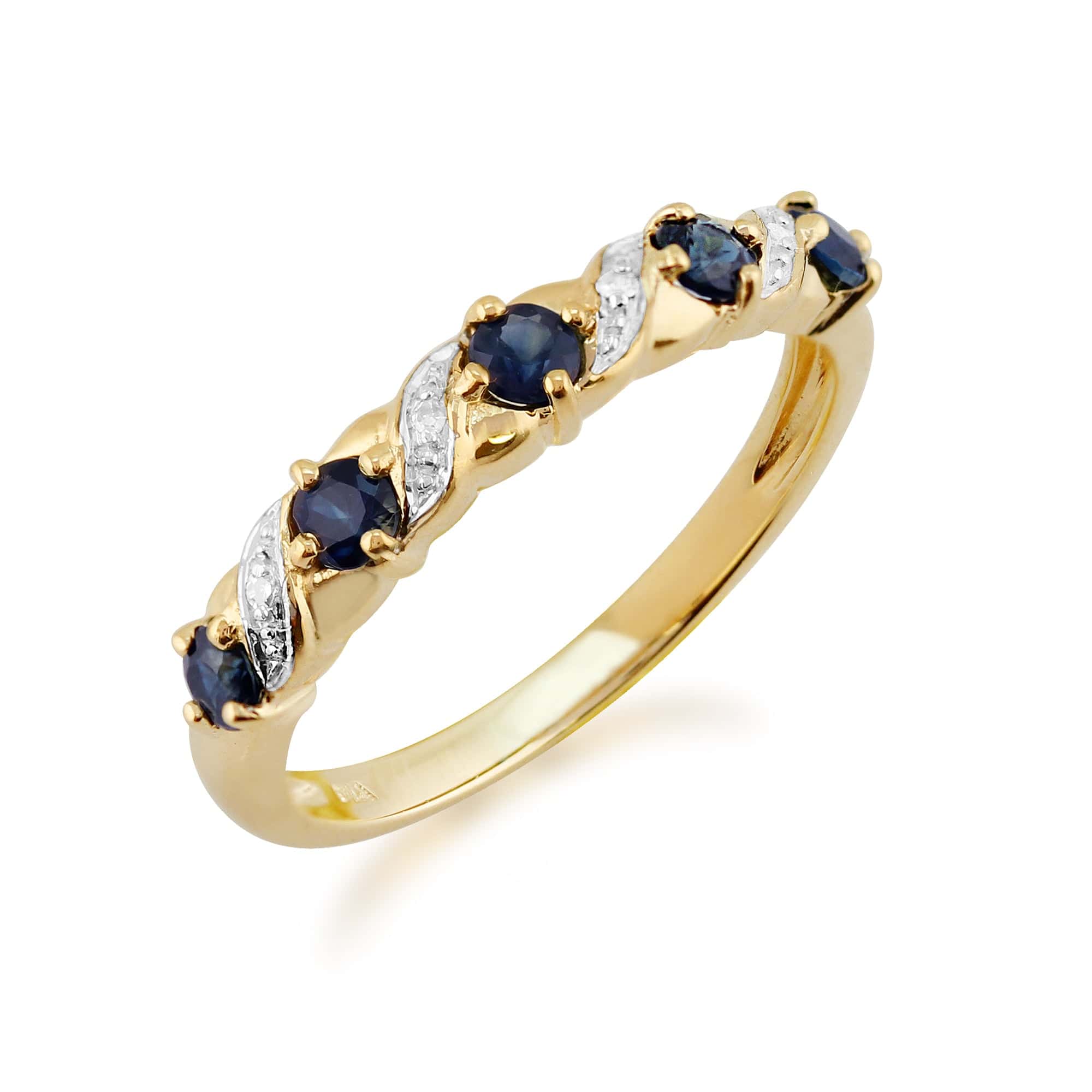 9593 Classic Art Nouveau Round Sapphire & Diamond Half Eternity Ring In 9ct Yellow Gold 4
