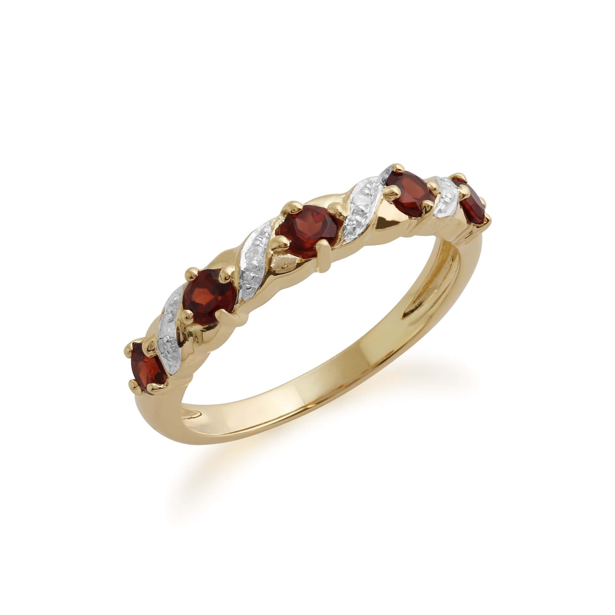 Classic Round Garnet & Diamond Half Eternity Ring in 9ct Yellow Gold