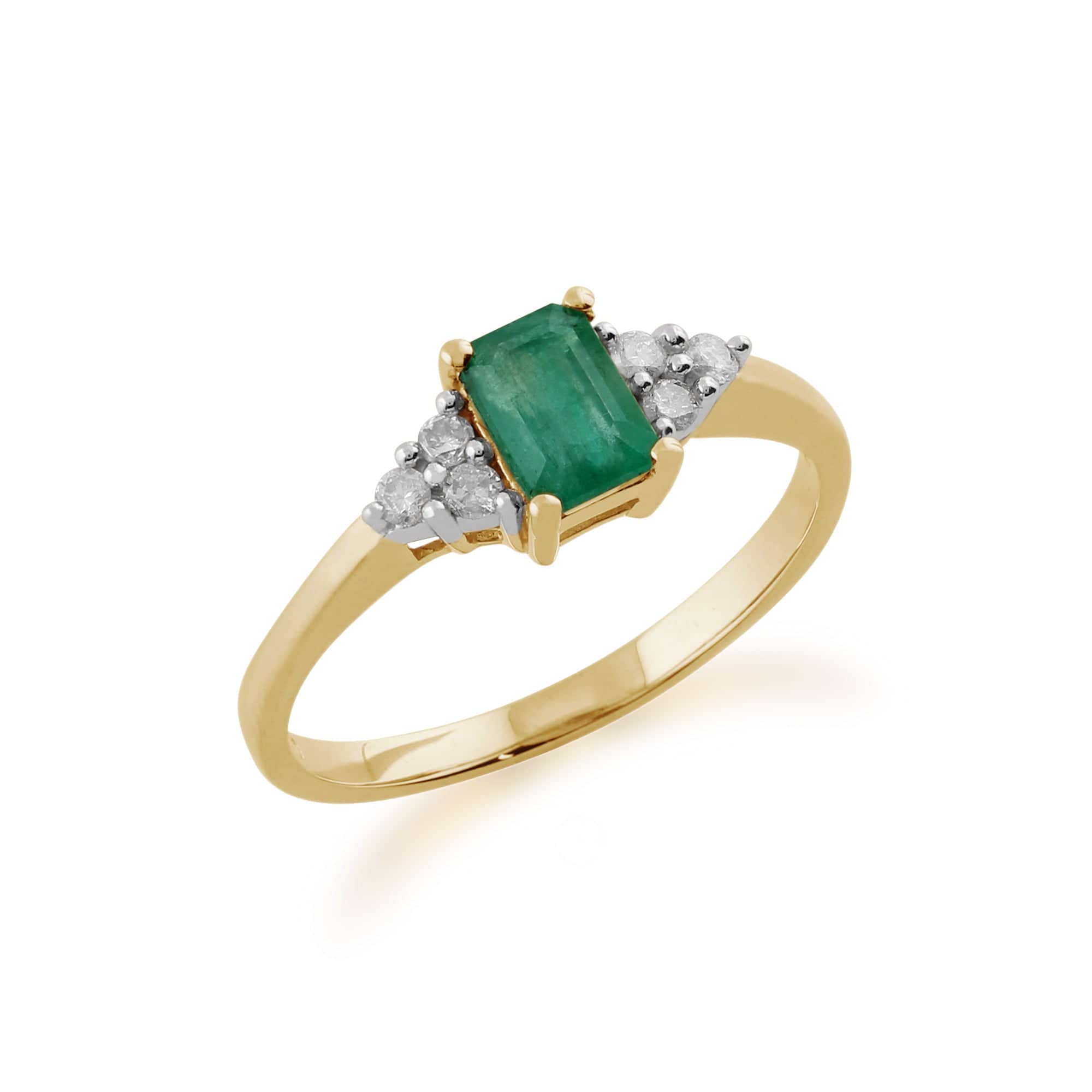 Classic Baguette Emerald & Diamond Ring in 9ct Yellow Gold