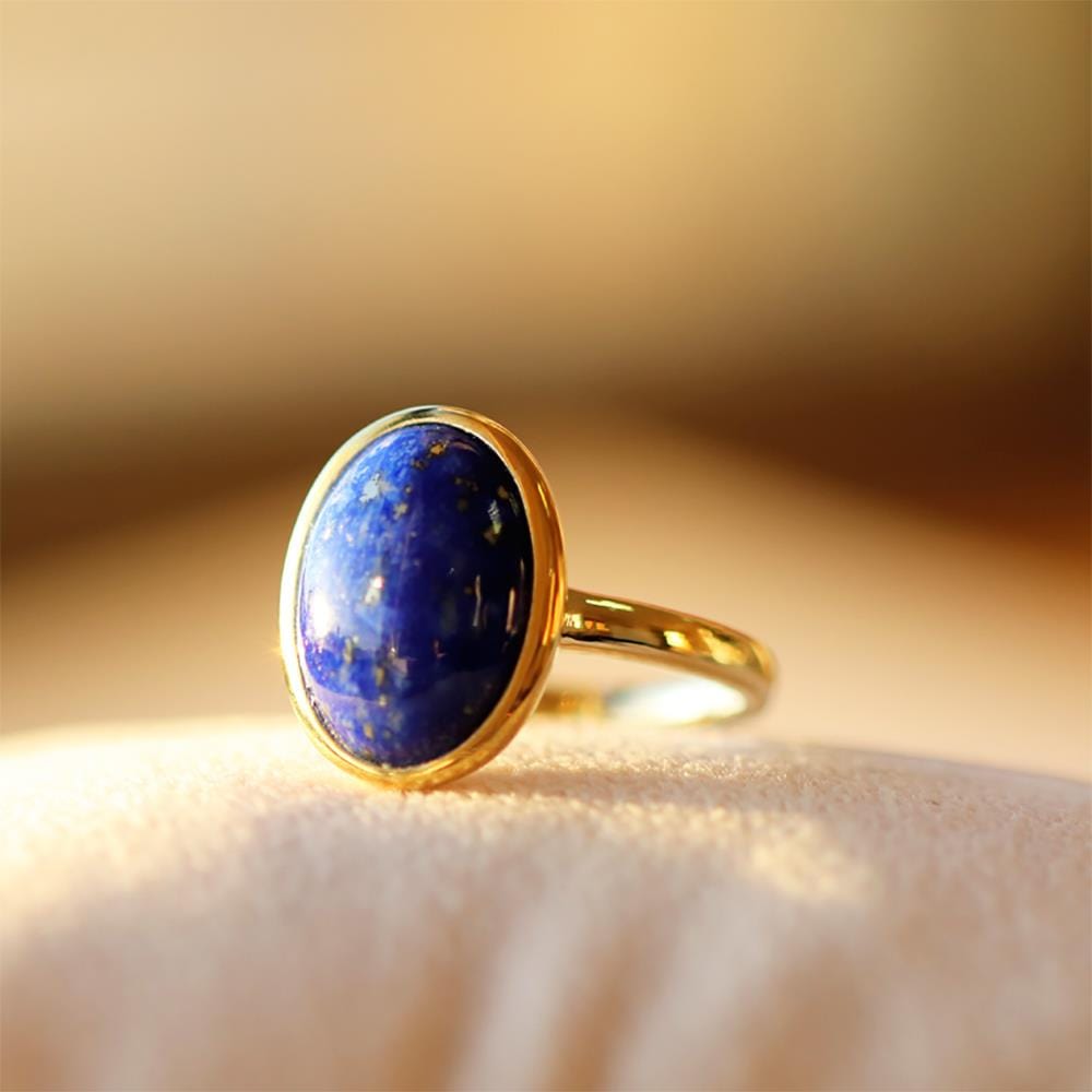 Statement Oval Lapis Lazuli Ring in 9ct Yellow Gold 1