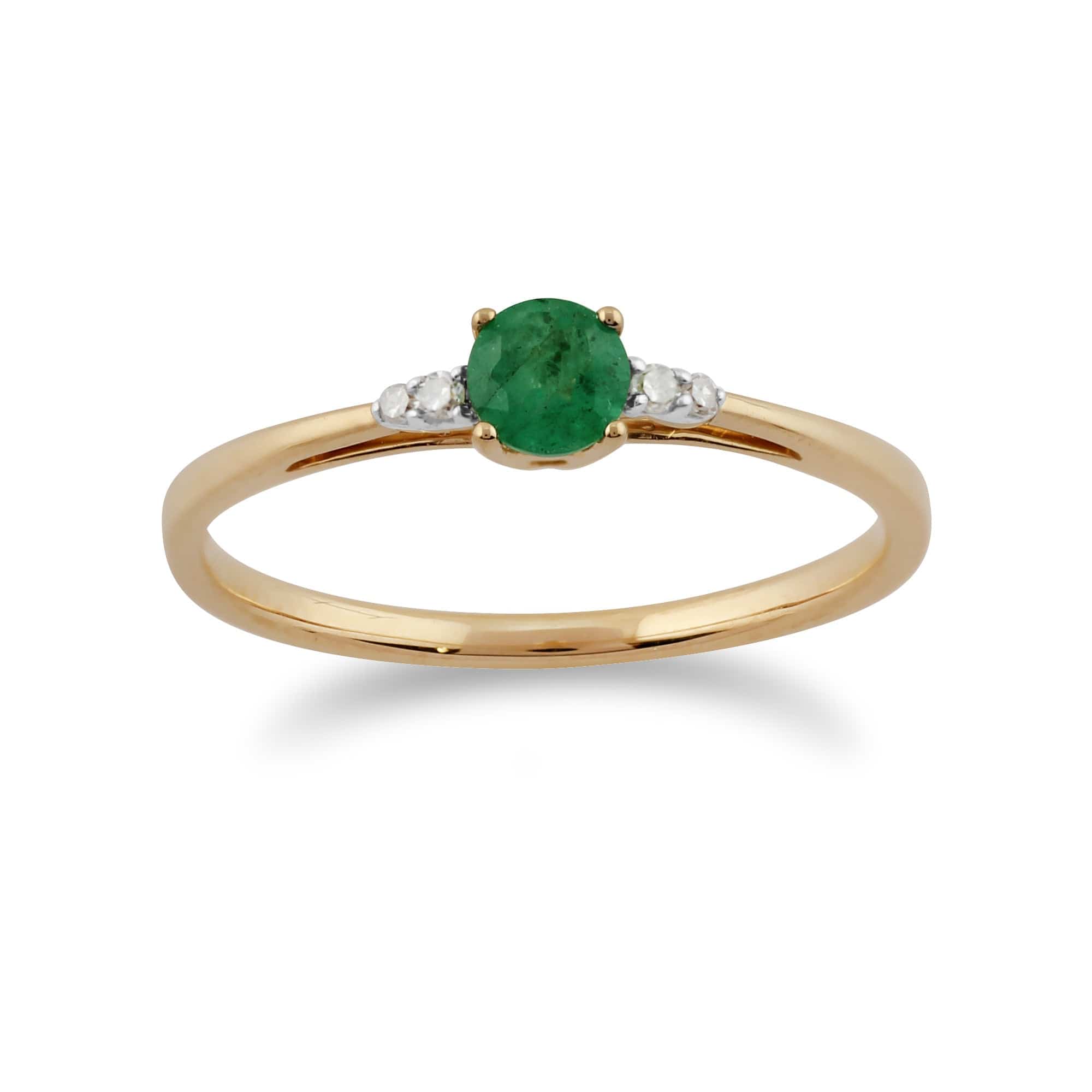 Classic Round Emerald & Diamond Ring in 9ct Yellow Gold - Gemondo