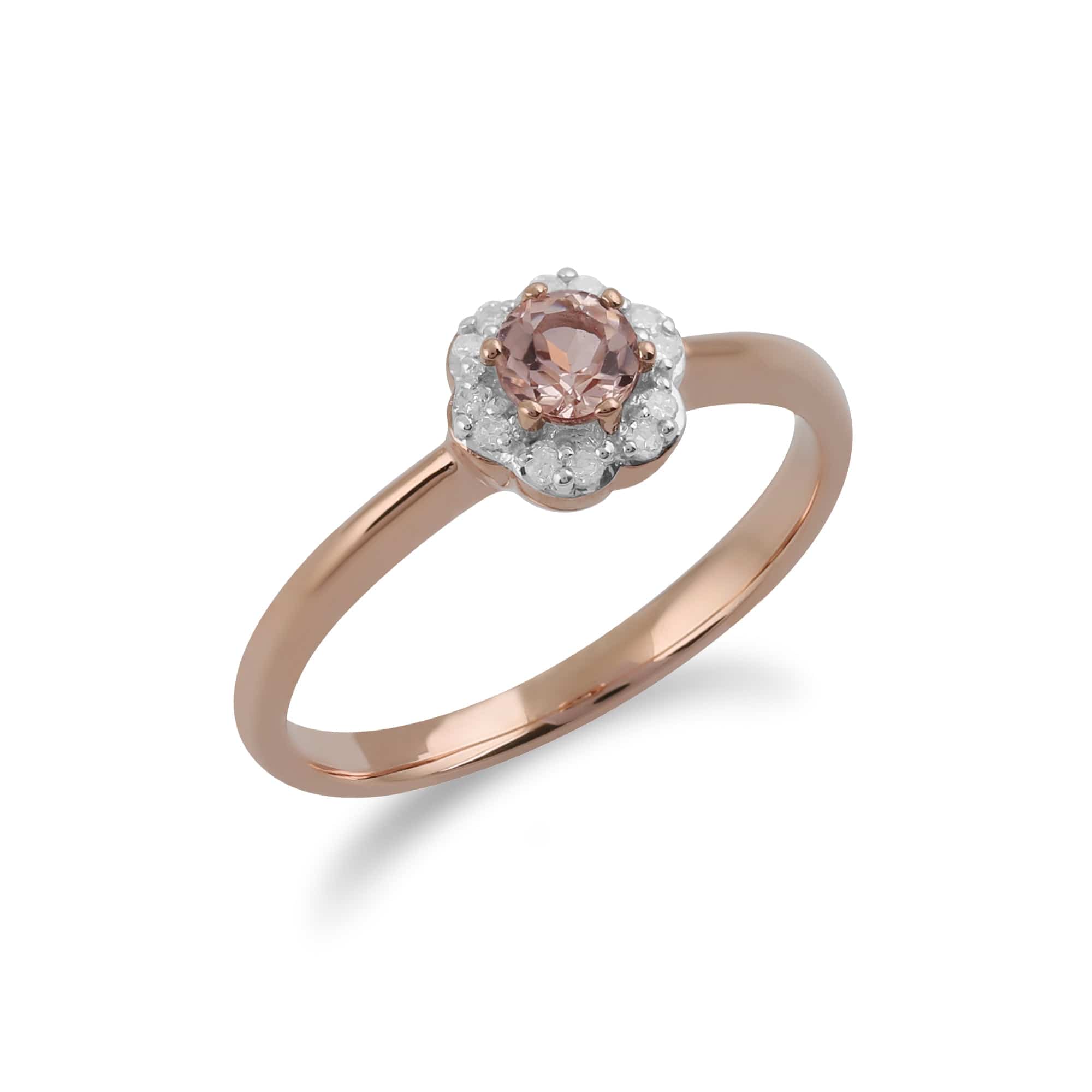 135R1427019 Classic Round Morganite & Diamond Floral Ring in 9ct Rose Gold 3
