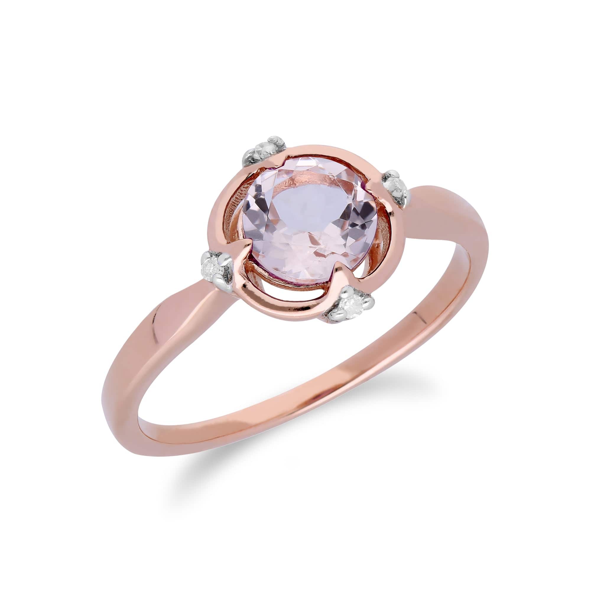 135R1557029 Gemondo 9ct Rose Gold Halo Morganite & Diamond Round Cut Ring 2