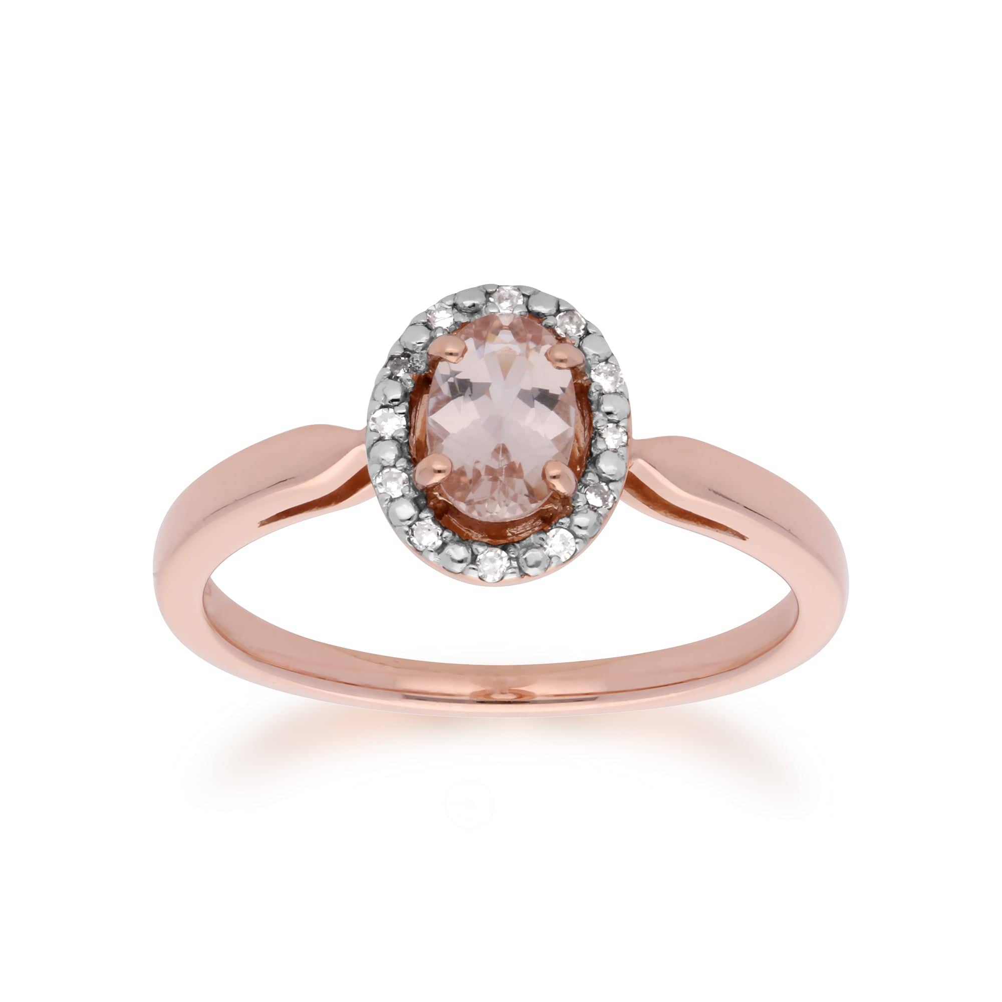 135P1745019-135R1589019 Classic Oval Morganite & Diamond Halo Pendant & Halo Ring in 9ct Rose Gold 3