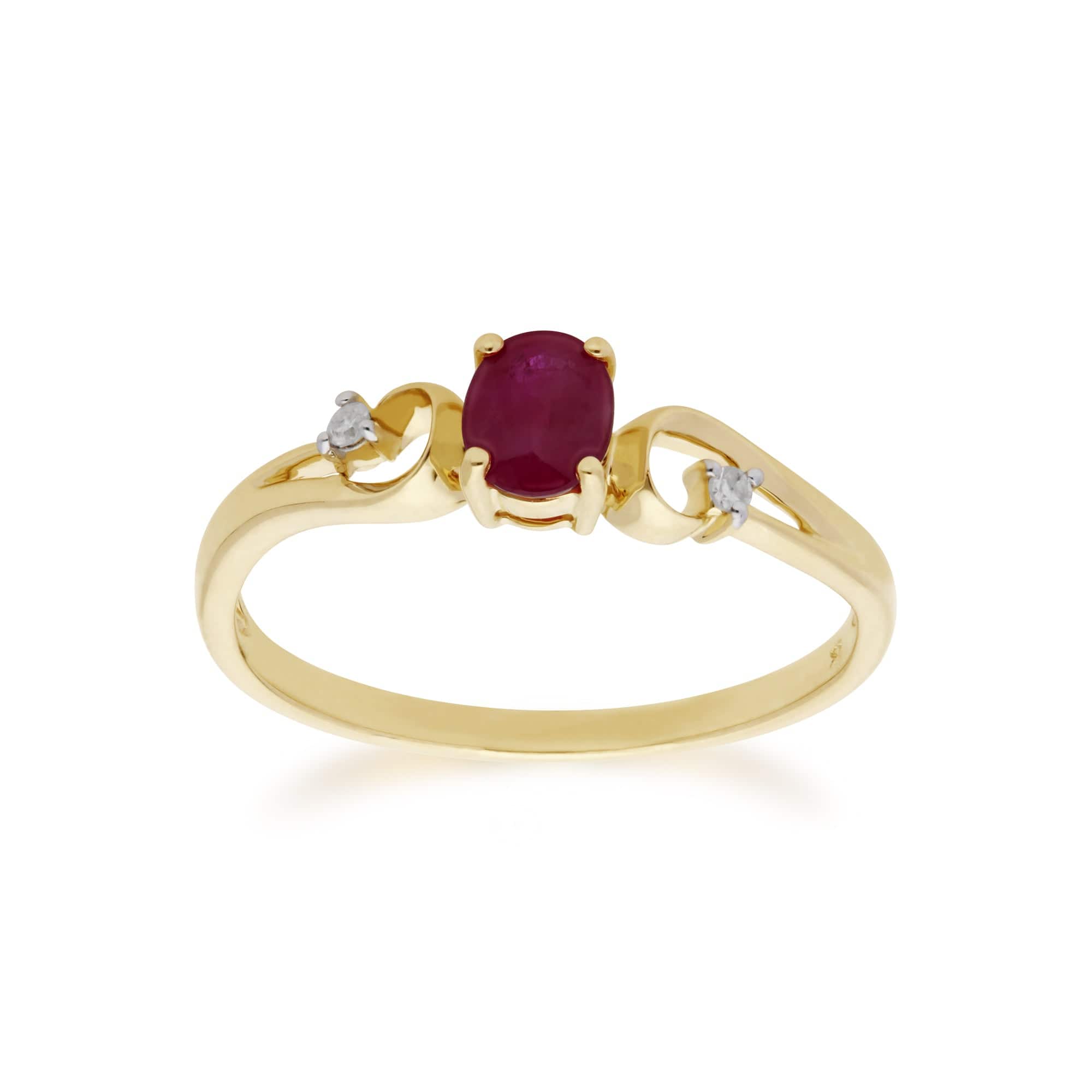 Classic Oval Ruby & Diamond Ring in 9ct Yellow Gold - Gemondo