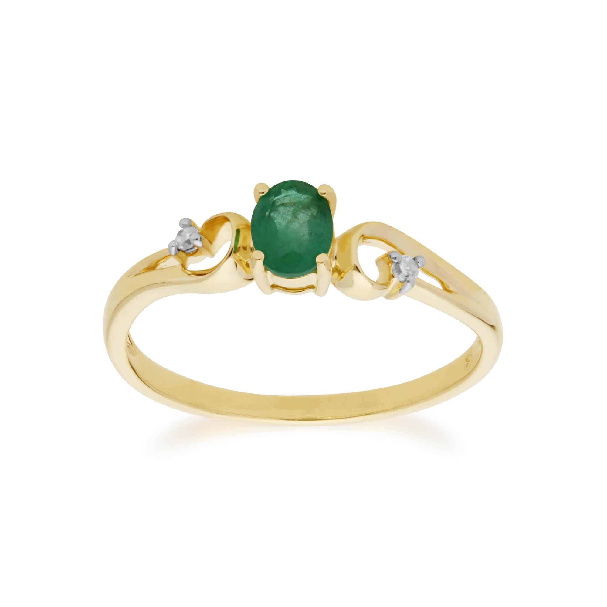 Classic Oval Emerald & Diamond Ring in 9ct Yellow Gold - Gemondo