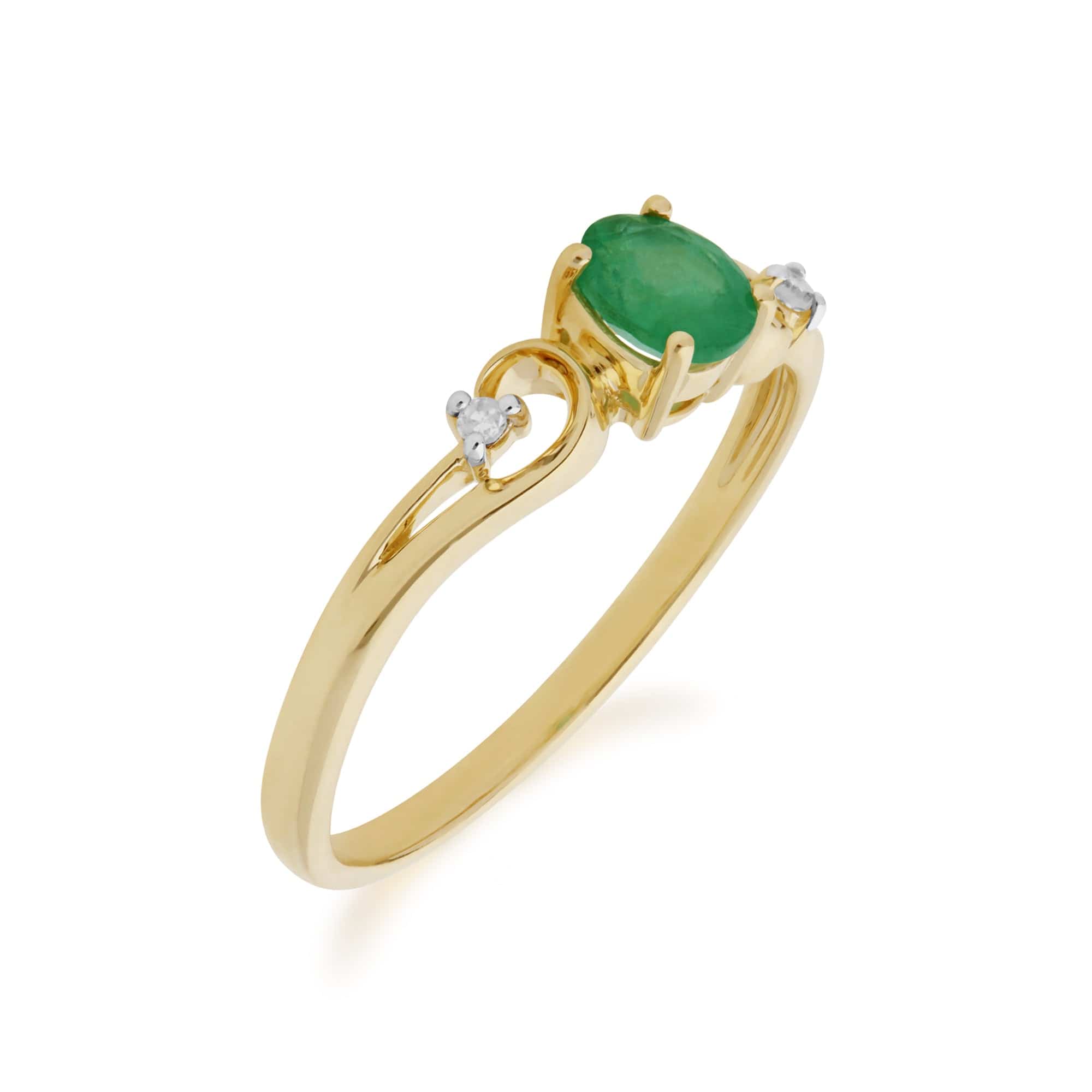 Classic Oval Emerald & Diamond Ring in 9ct Yellow Gold - Gemondo