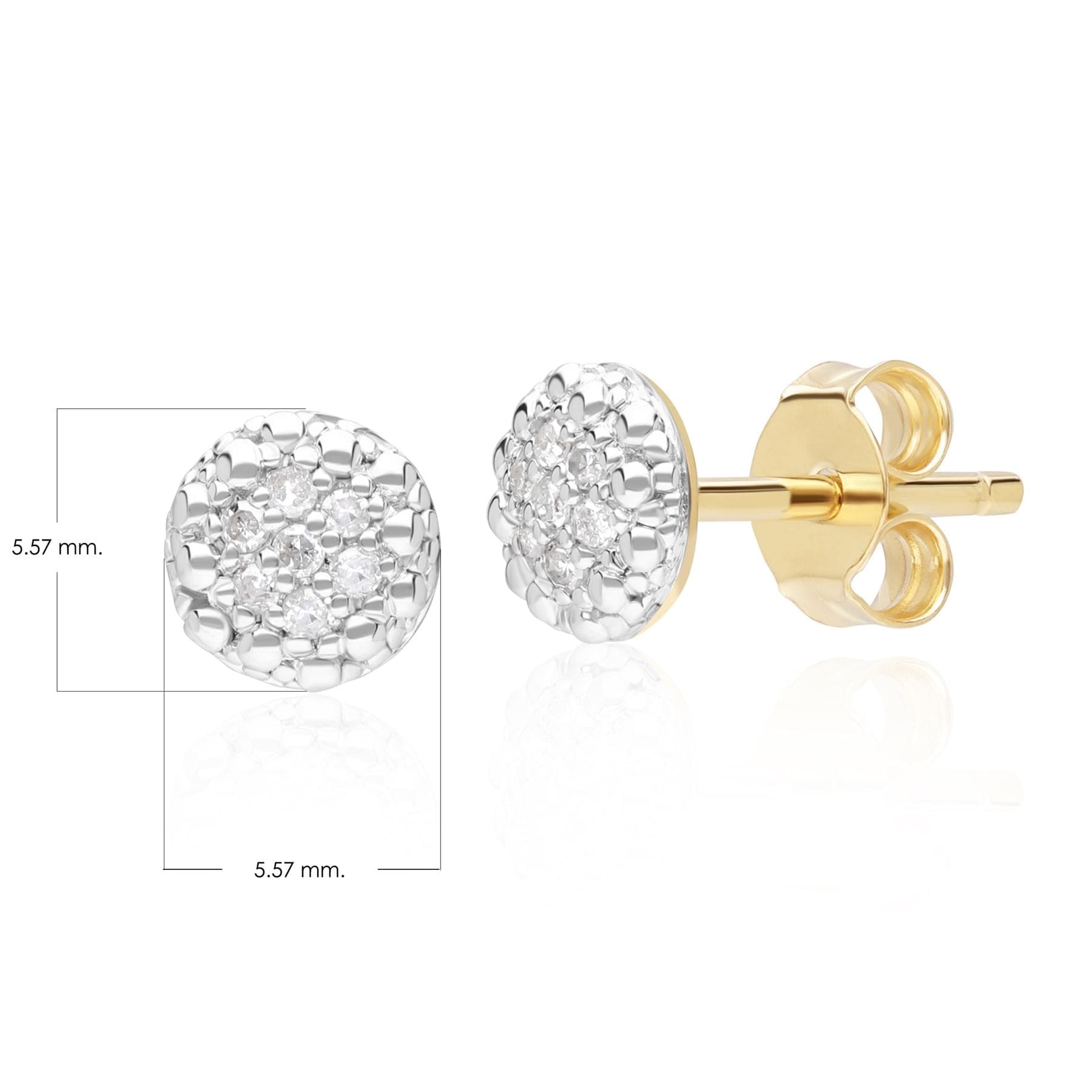 191E0425019 Diamond Pave Round Stud Earrings in 9ct Yellow Gold Dimensions