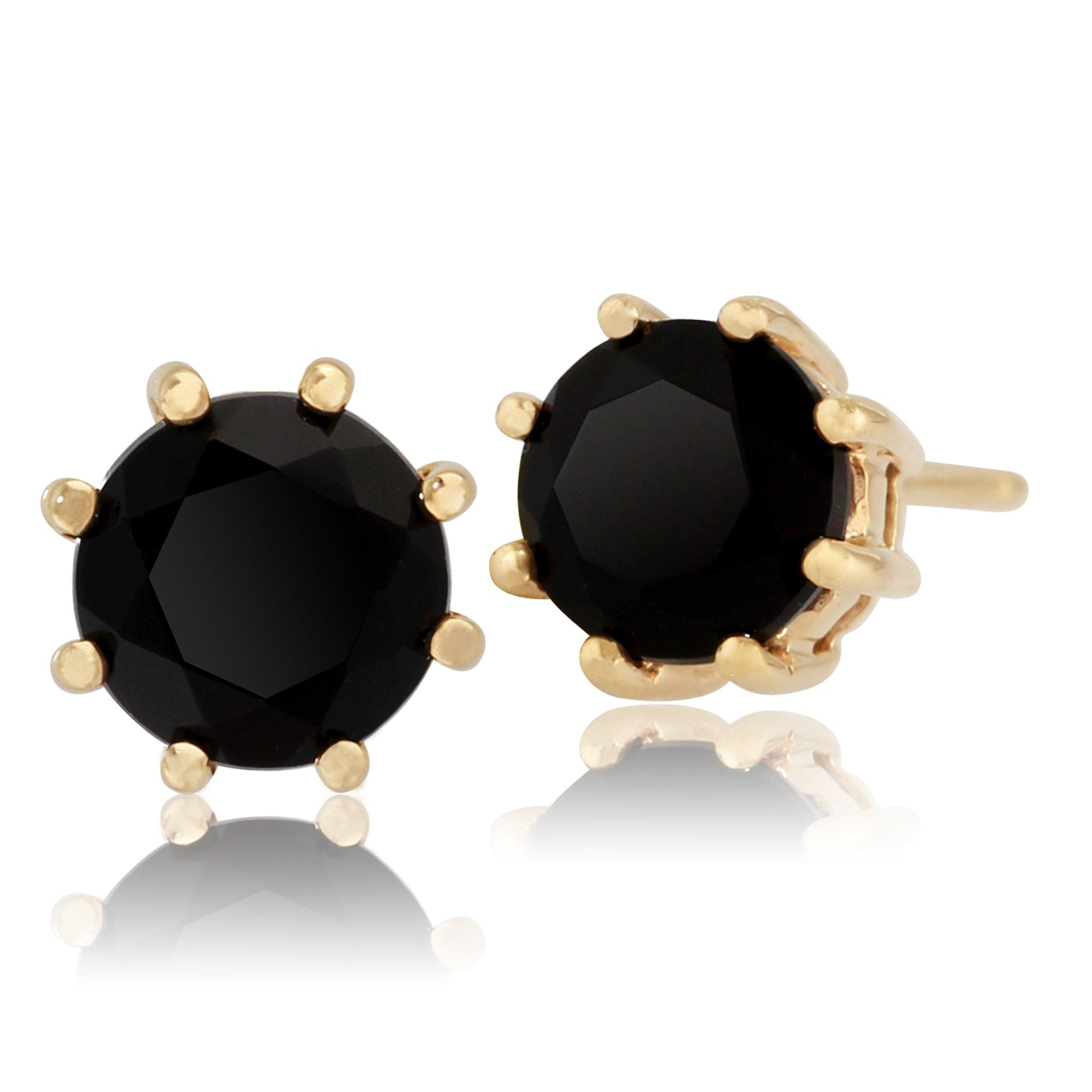 Classic Round Single  Black Onyx Stud Earrings in 9ct Yellow Gold - Gemondo