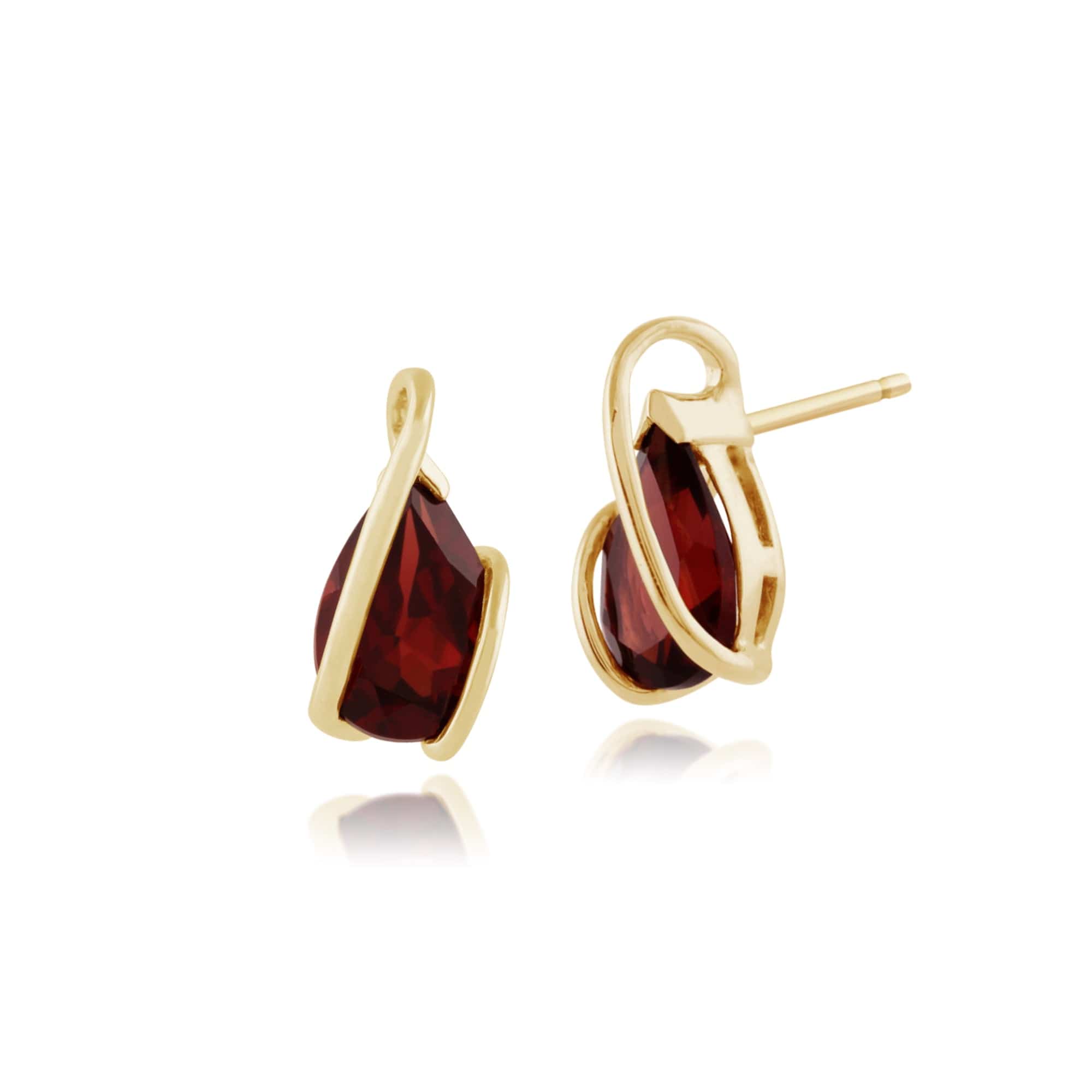 Classic Pear Garnet Stud Earrings in 9ct Yellow Gold - Gemondo