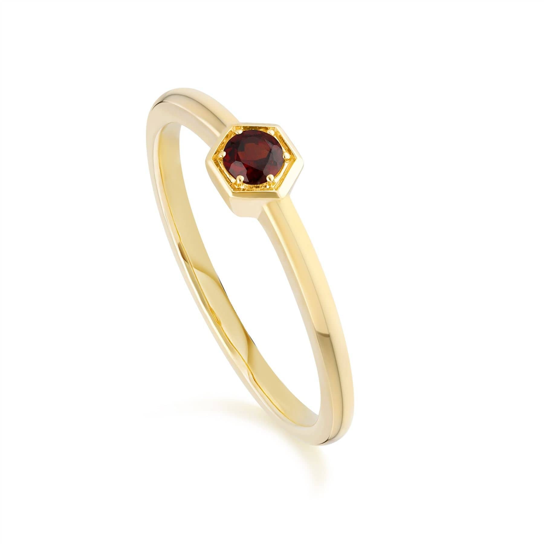 135R1837049 Honeycomb Inspired Garnet Solitaire Ring in 9ct Yellow Gold 1