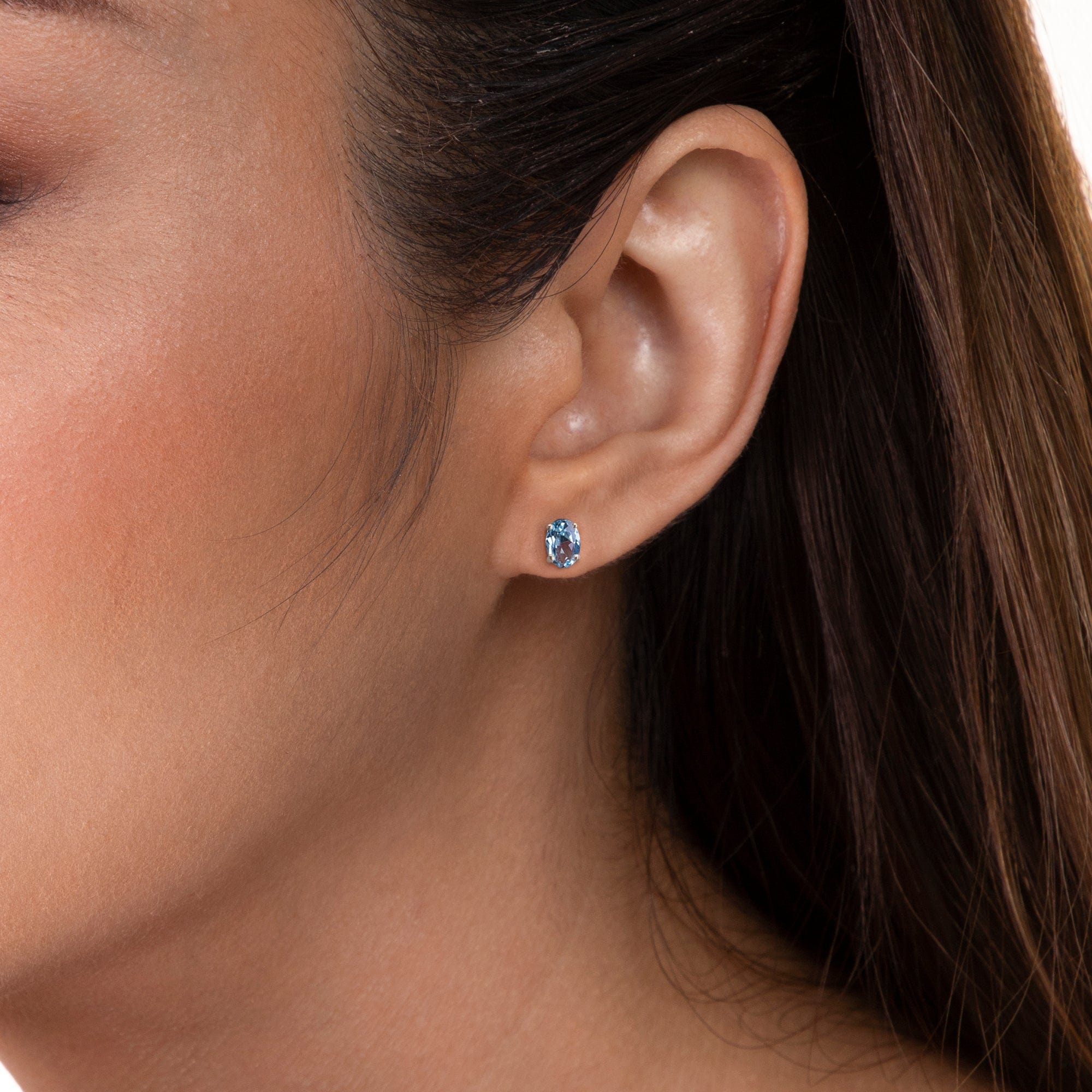 Classic Oval Blue Topaz Stud Earrings in 9ct White Gold - Gemondo