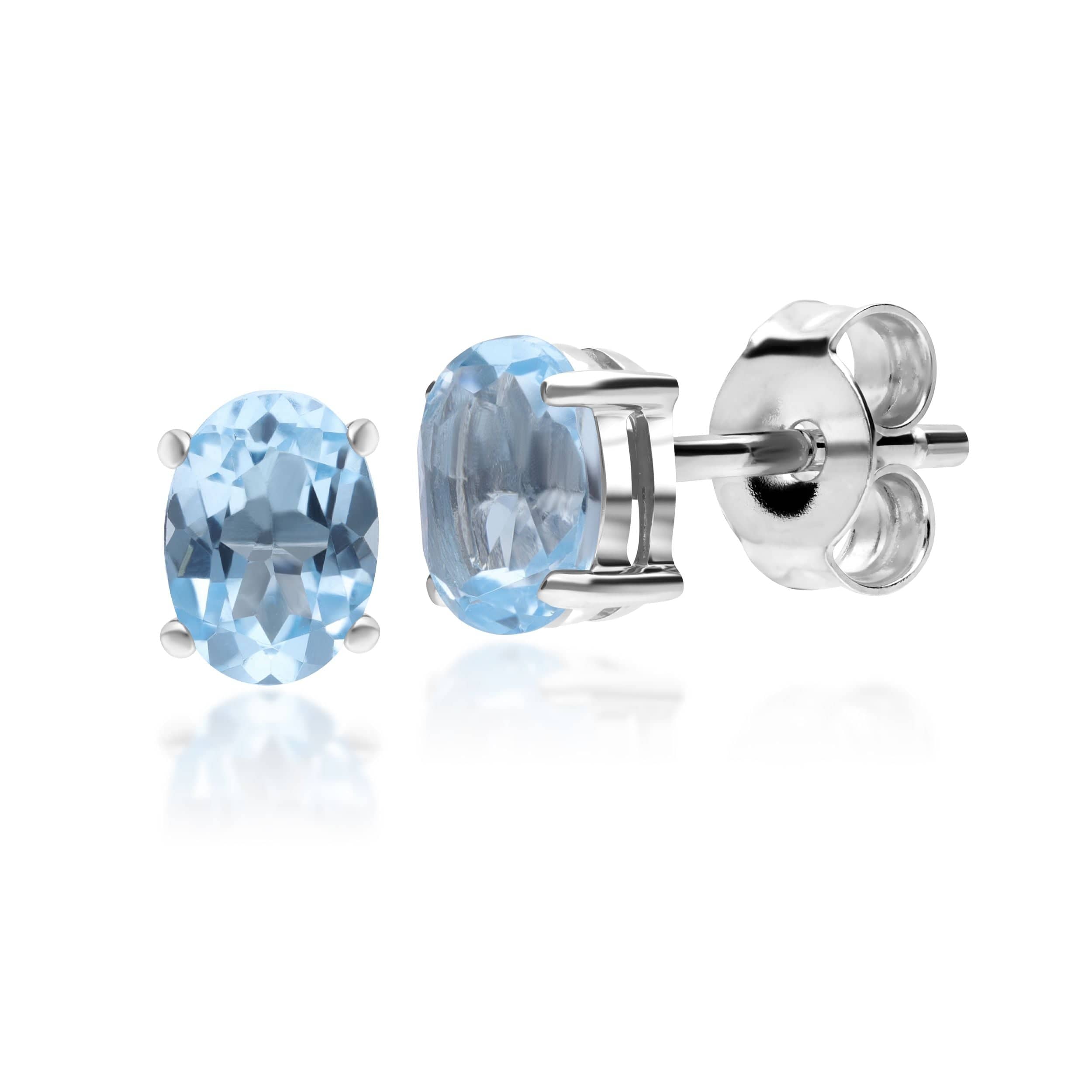 Classic Oval Blue Topaz Stud Earrings in 9ct White Gold - Gemondo