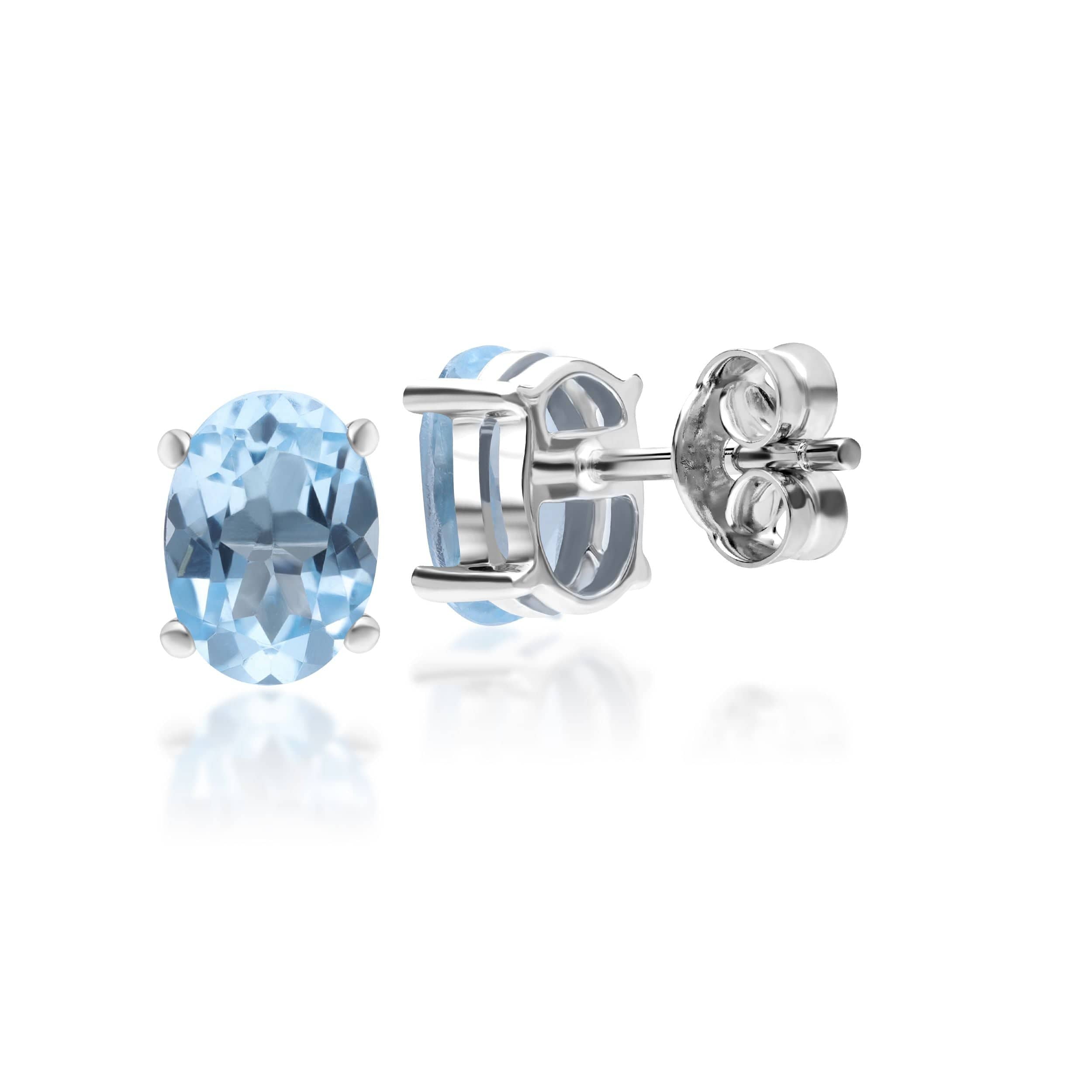 Classic Oval Blue Topaz Stud Earrings in 9ct White Gold - Gemondo