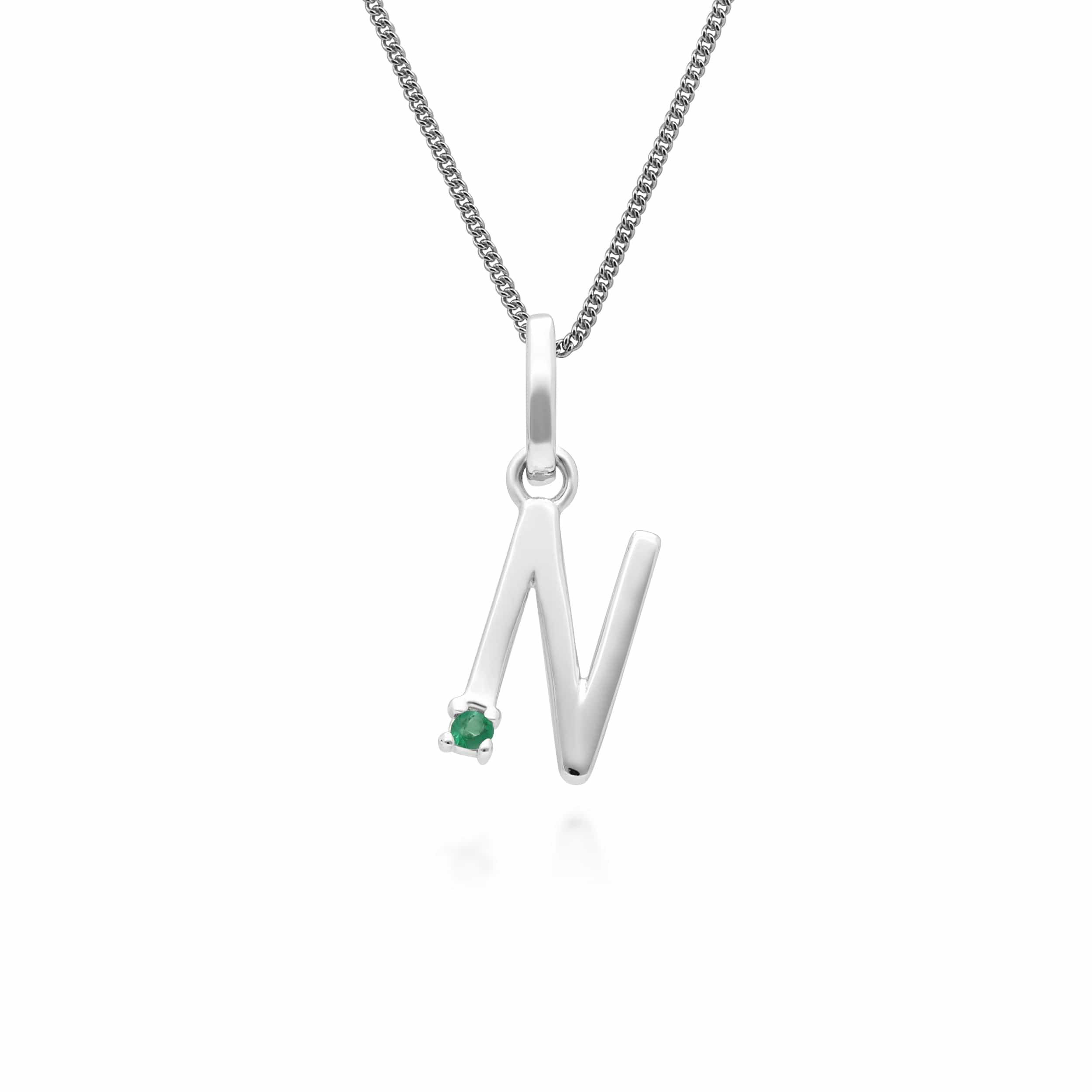 162P0258019 Initial Emerald Letter Charm Necklace in 9ct White Gold 13