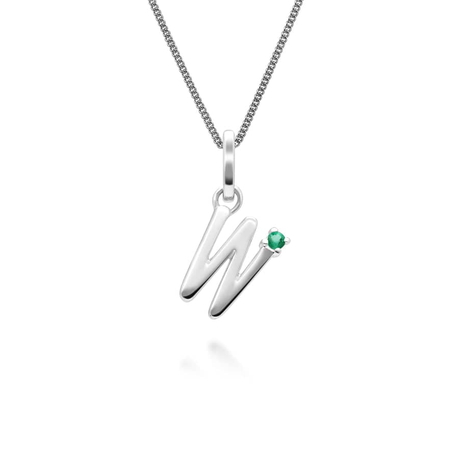 Initial Emerald Letter Charm Necklace in 9ct White Gold - Gemondo