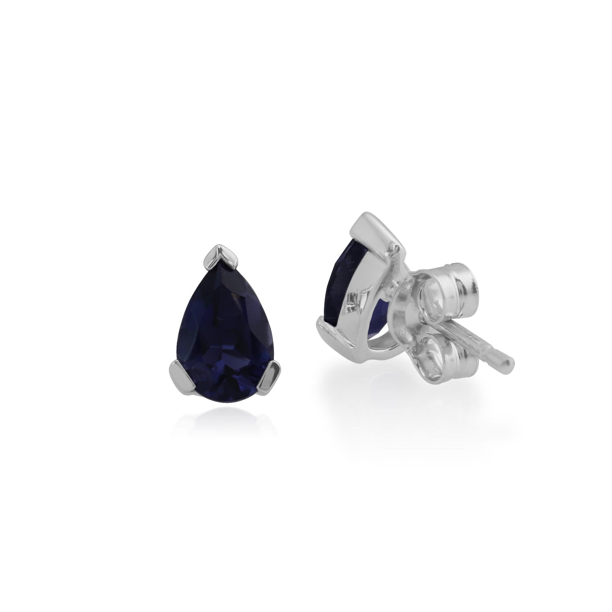 Classic Pear Iolite Claw Set Stud Earrings in 9ct White Gold - Gemondo