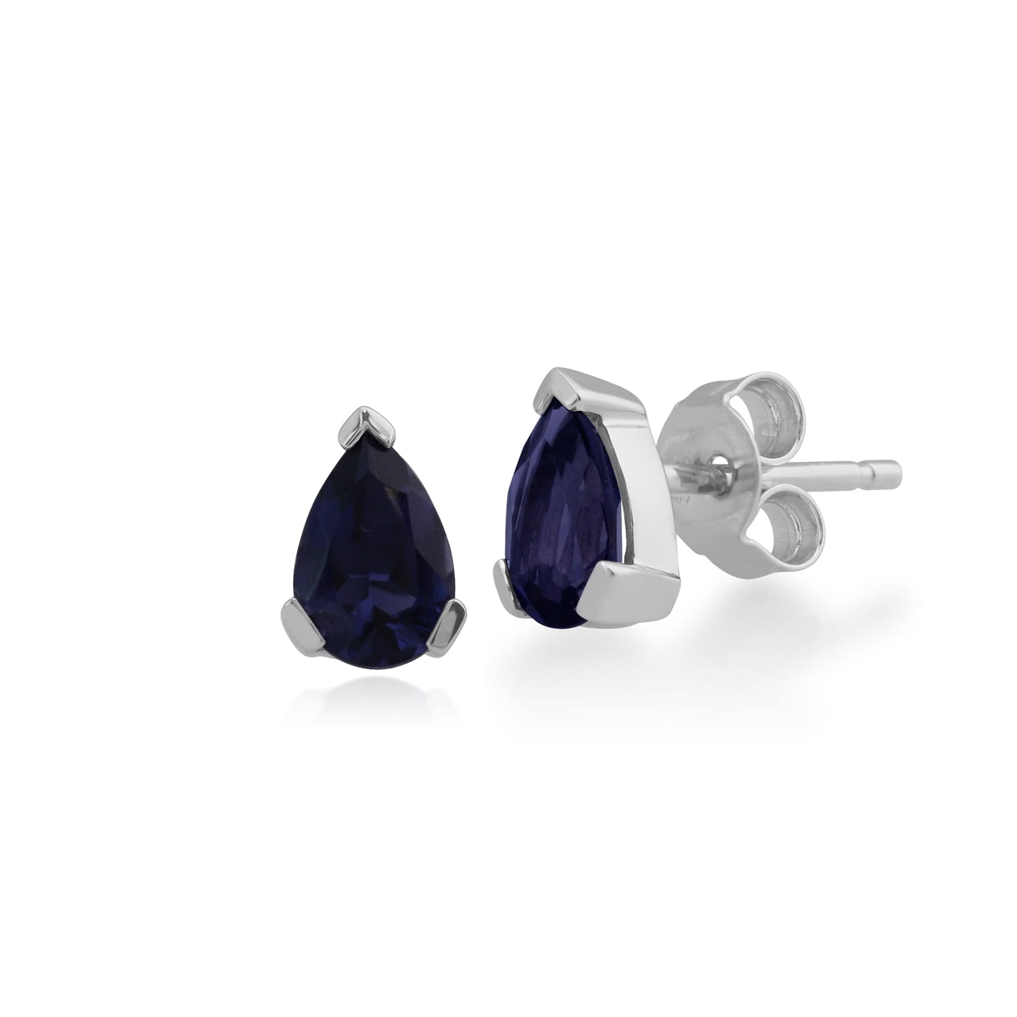 Classic Pear Iolite Claw Set Stud Earrings in 9ct White Gold - Gemondo